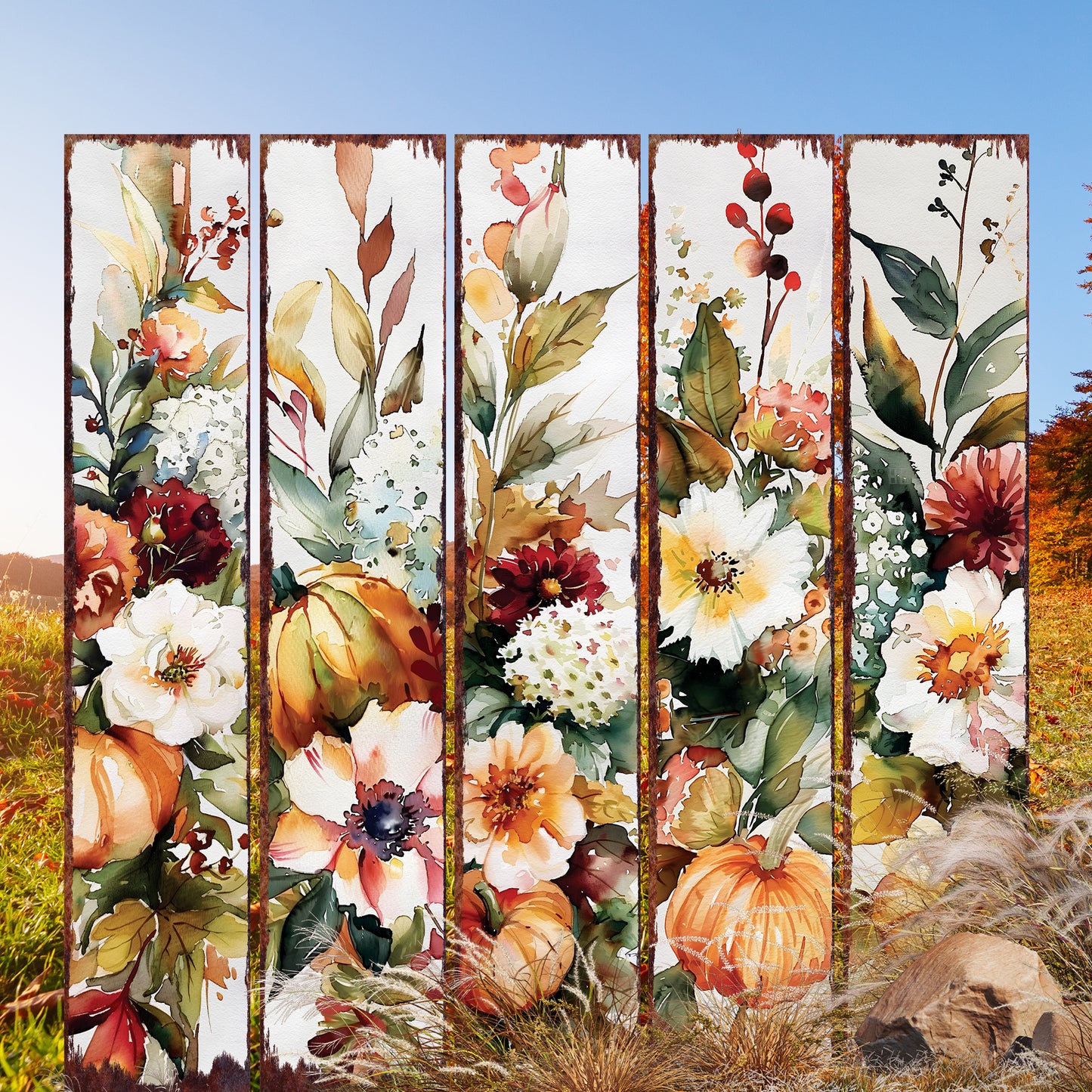 42in Fall Garden Stake | Watercolor Fall Pumpkin Decor - Ideal for Outdoor Decor, Yard Art, and Garden Fall Decor
