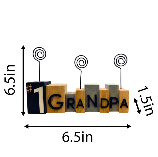 No. 1 Grandpa Wood Photo Frame Holder with Swirl Wire 3.75inch H, Place Card Hoder,Table Picture Stand Table Card Holder, Picture Card Paper Note Photo Clip