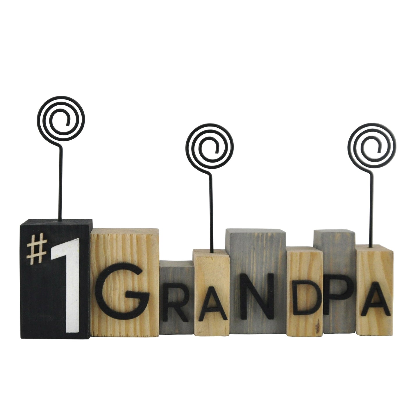 No. 1 Grandpa Wood Photo Frame Holder with Swirl Wire 3.75inch H, Place Card Hoder,Table Picture Stand Table Card Holder, Picture Card Paper Note Photo Clip