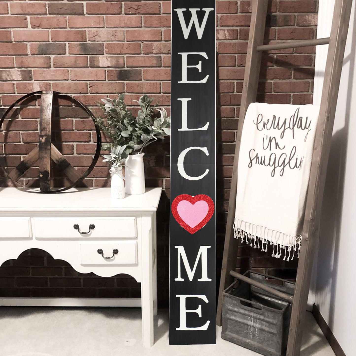 72in Outdoor Valentine's Day Welcome Sign | Black Front Door Porch Decor | Wooden Outdoor Decor | Farmhouse Decor for Lovers