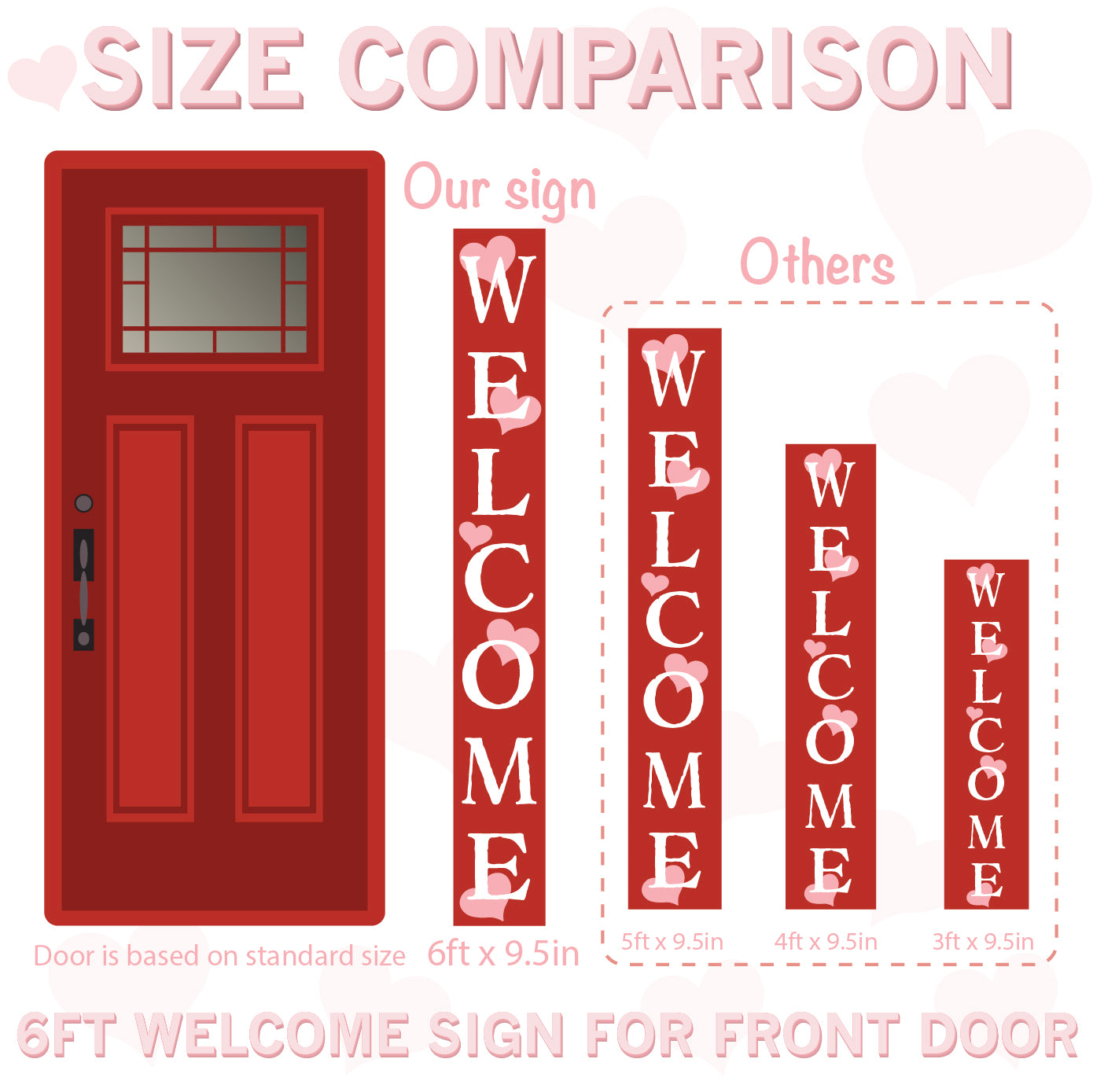 72in Outdoor Valentine's Day Welcome Sign | Front Door Porch Decor | Wooden Outdoor Decor | Farmhouse Decor for Housewarming