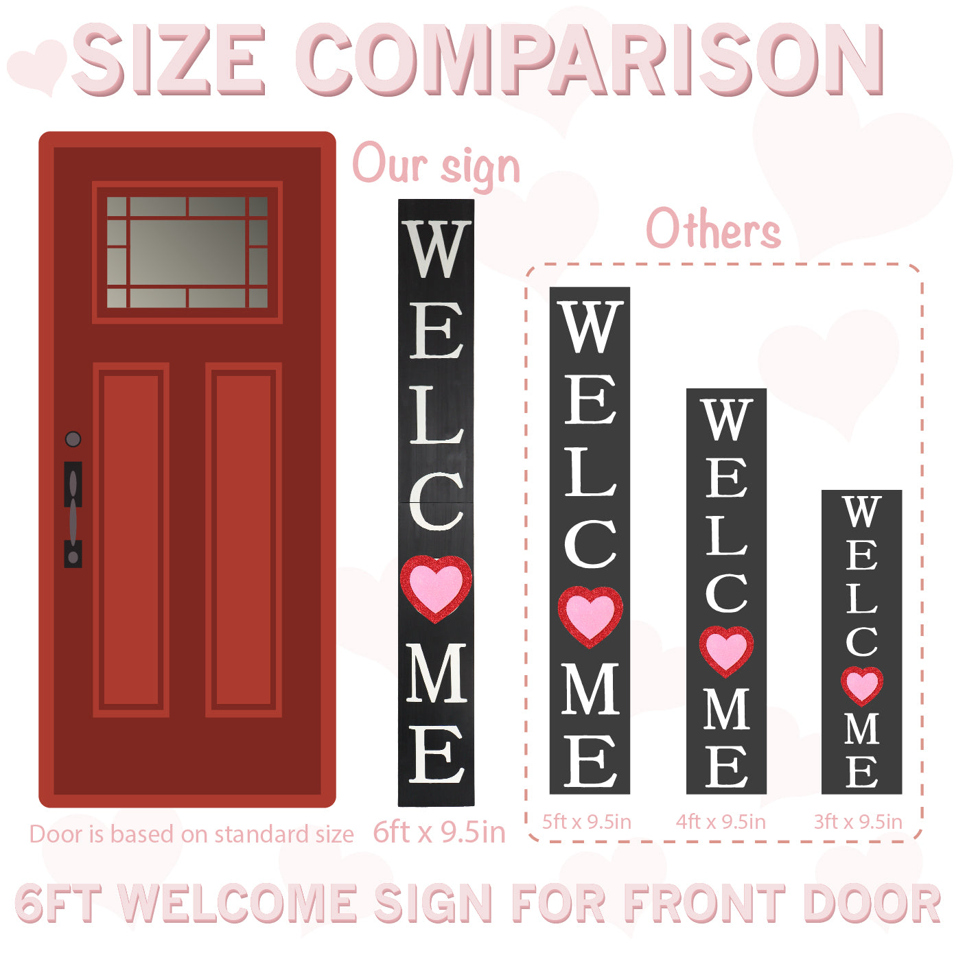 72in Outdoor Valentine's Day Welcome Sign | Black Front Door Porch Decor | Wooden Outdoor Decor | Farmhouse Decor for Lovers