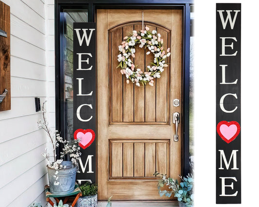 72in Outdoor Valentine's Day Welcome Sign | Black Front Door Porch Decor | Wooden Outdoor Decor | Farmhouse Decor for Lovers