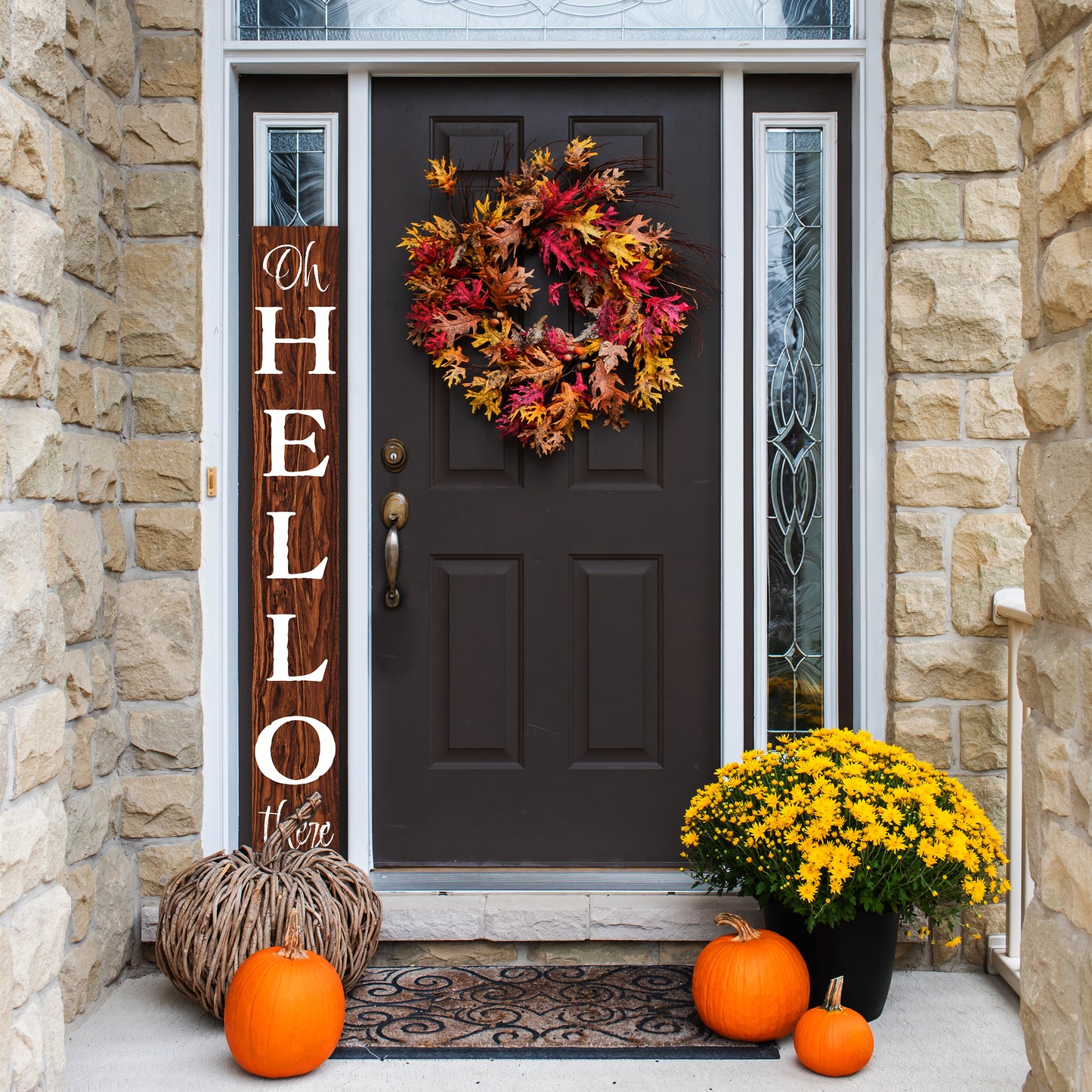 72in 'Oh Hello There' Welcome Porch Sign in Brown - Ideal Housewarming Gift for Families and Guests, Perfect Everyday Porch Decor