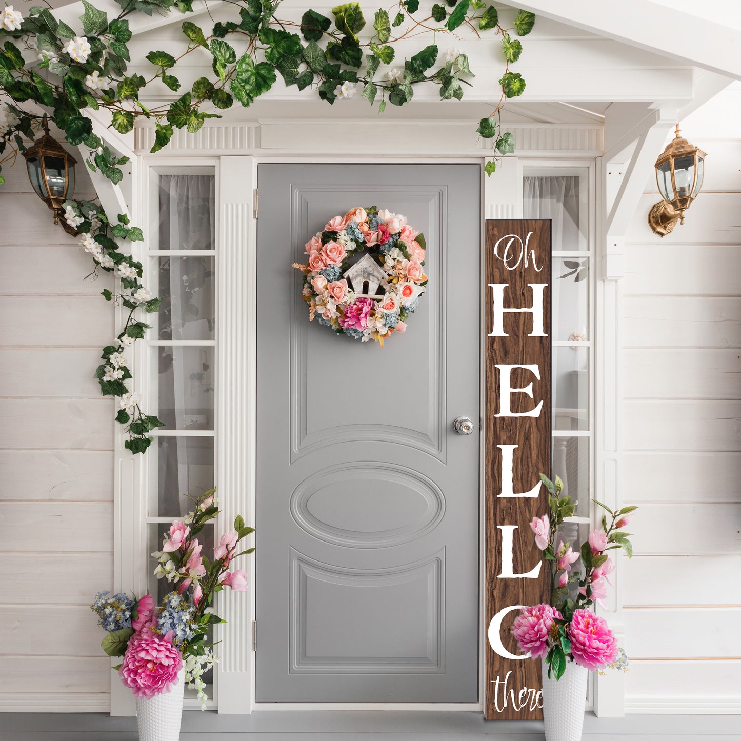 72in 'Oh Hello There' Welcome Porch Sign in Brown - Ideal Housewarming Gift for Families and Guests, Perfect Everyday Porch Decor