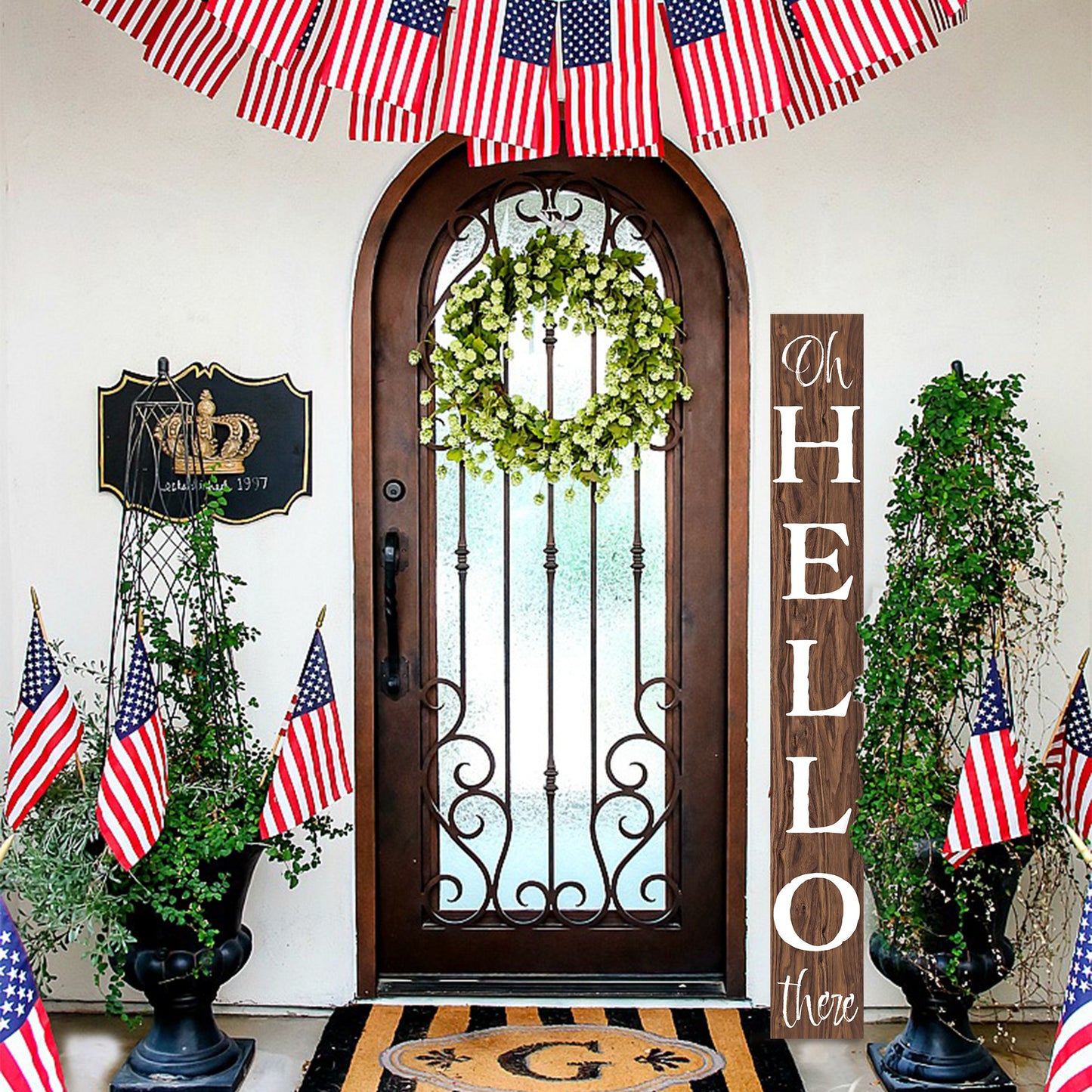 72in 'Oh Hello There' Welcome Porch Sign in Brown - Ideal Housewarming Gift for Families and Guests, Perfect Everyday Porch Decor