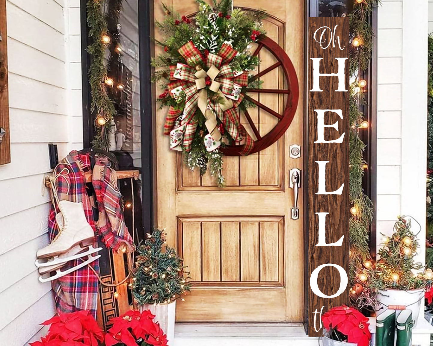 72in 'Oh Hello There' Welcome Porch Sign in Brown - Ideal Housewarming Gift for Families and Guests, Perfect Everyday Porch Decor