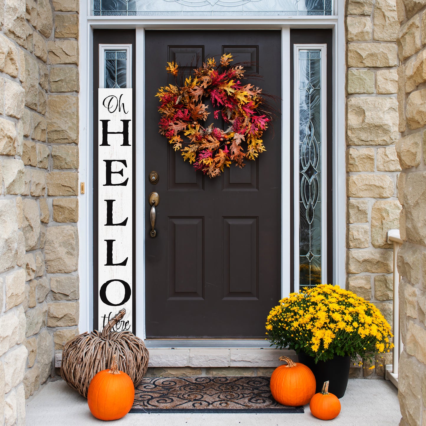 72in 'Oh Hello There' Welcome Porch Sign in White - Ideal Housewarming Gift for Families and Guests, Perfect Everyday Porch Decor