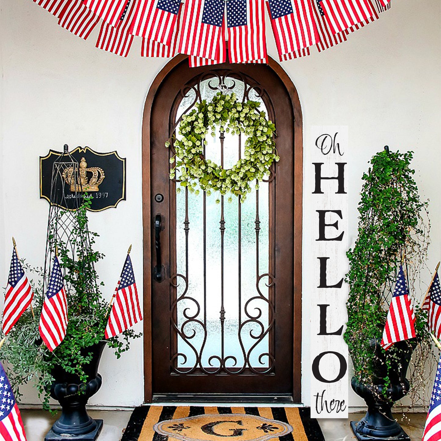 72in 'Oh Hello There' Welcome Porch Sign in White - Ideal Housewarming Gift for Families and Guests, Perfect Everyday Porch Decor