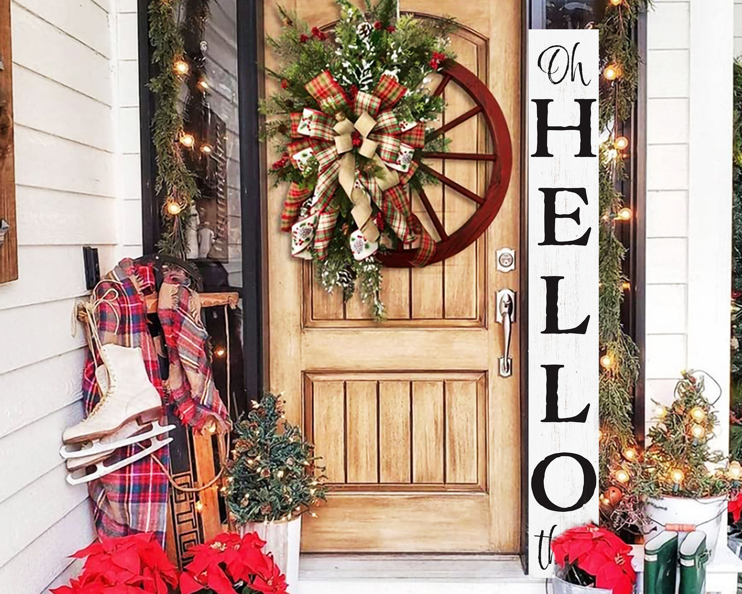 72in 'Oh Hello There' Welcome Porch Sign in White - Ideal Housewarming Gift for Families and Guests, Perfect Everyday Porch Decor