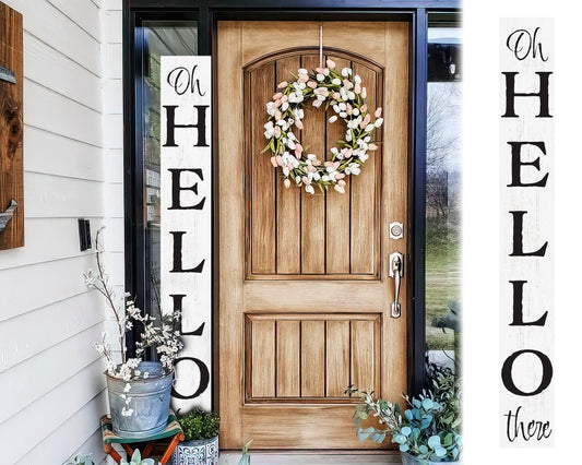 72in 'Oh Hello There' Welcome Porch Sign in White - Ideal Housewarming Gift for Families and Guests, Perfect Everyday Porch Decor