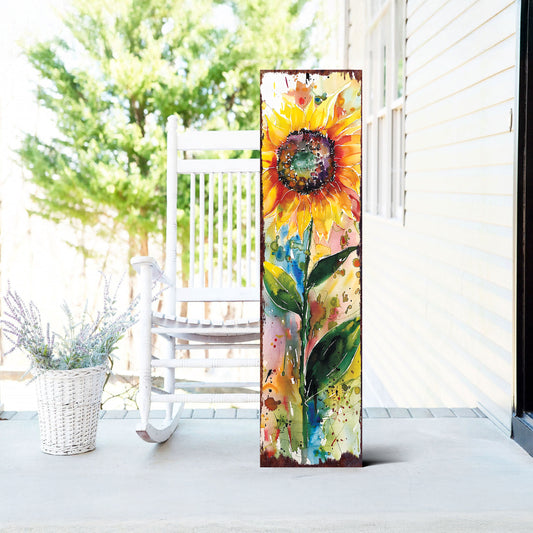 Summer Watercolor Sunflower Wooden Porch Sign | Rustic Farmhouse Decor for Front Door, Wall, Outdoor Entryway Display