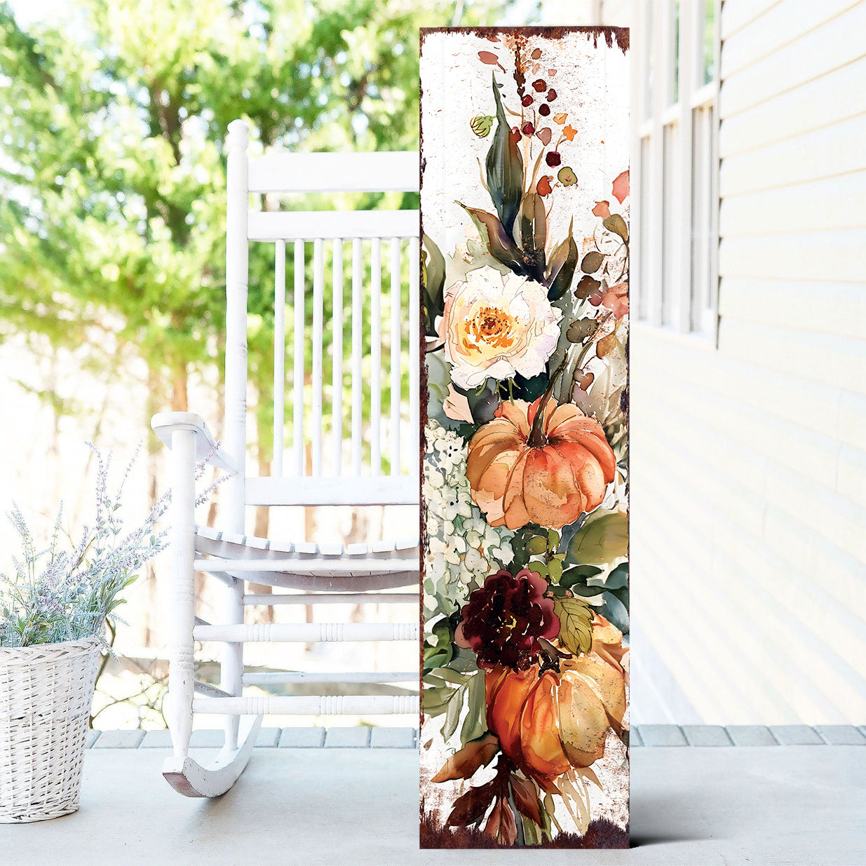 Fall Pumpkin Porch Sign - Front Porch Fall Sign with Vintage Autumn Decoration, Rustic Modern Farmhouse Entryway Porch Decor