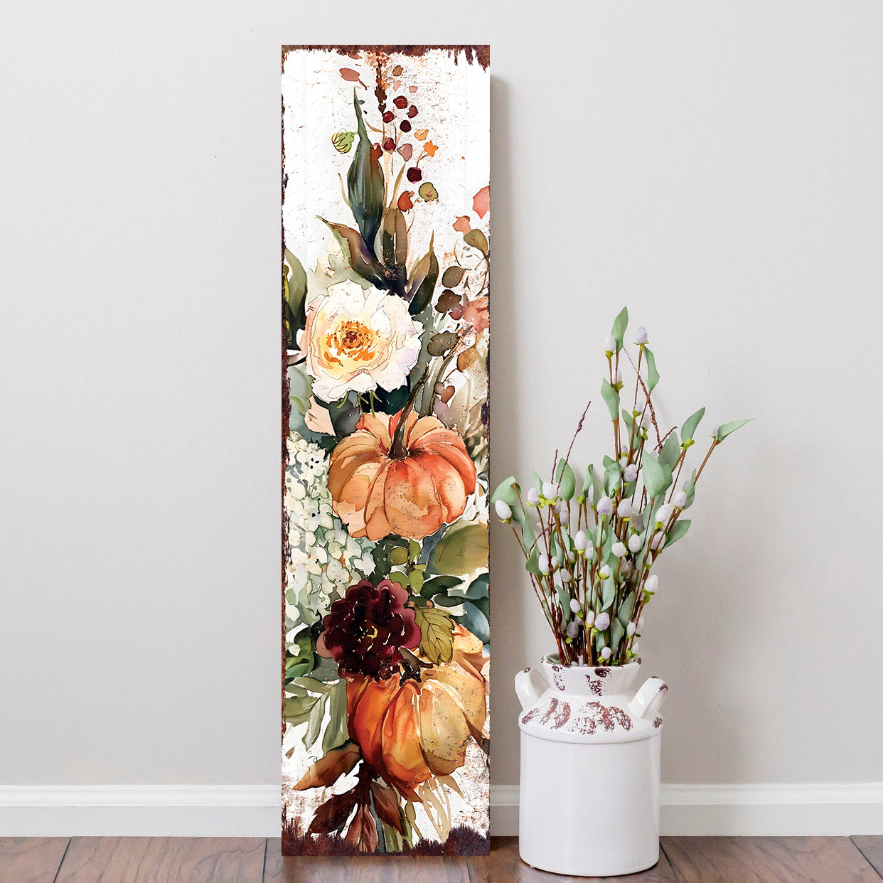 Fall Pumpkin Porch Sign - Front Porch Fall Sign with Vintage Autumn Decoration, Rustic Modern Farmhouse Entryway Porch Decor