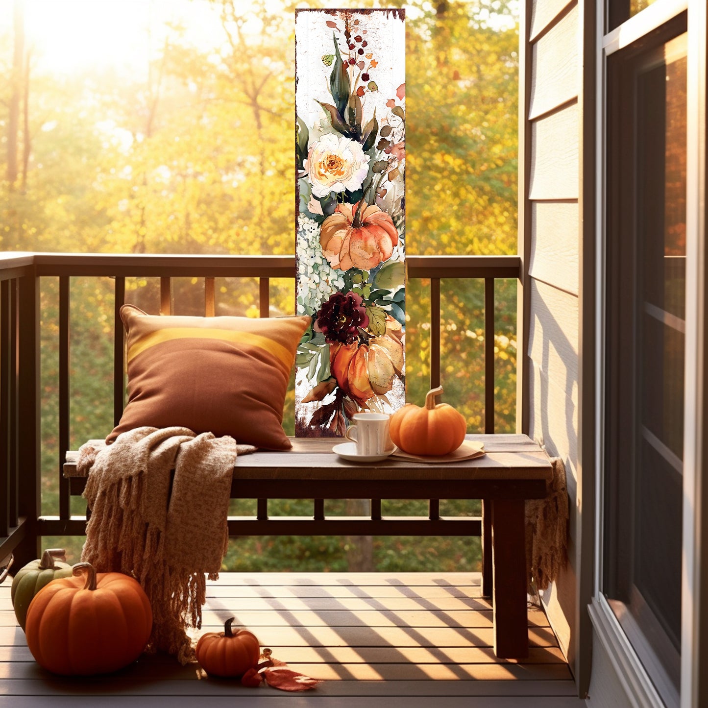 Fall Pumpkin Porch Sign - Front Porch Fall Sign with Vintage Autumn Decoration, Rustic Modern Farmhouse Entryway Porch Decor