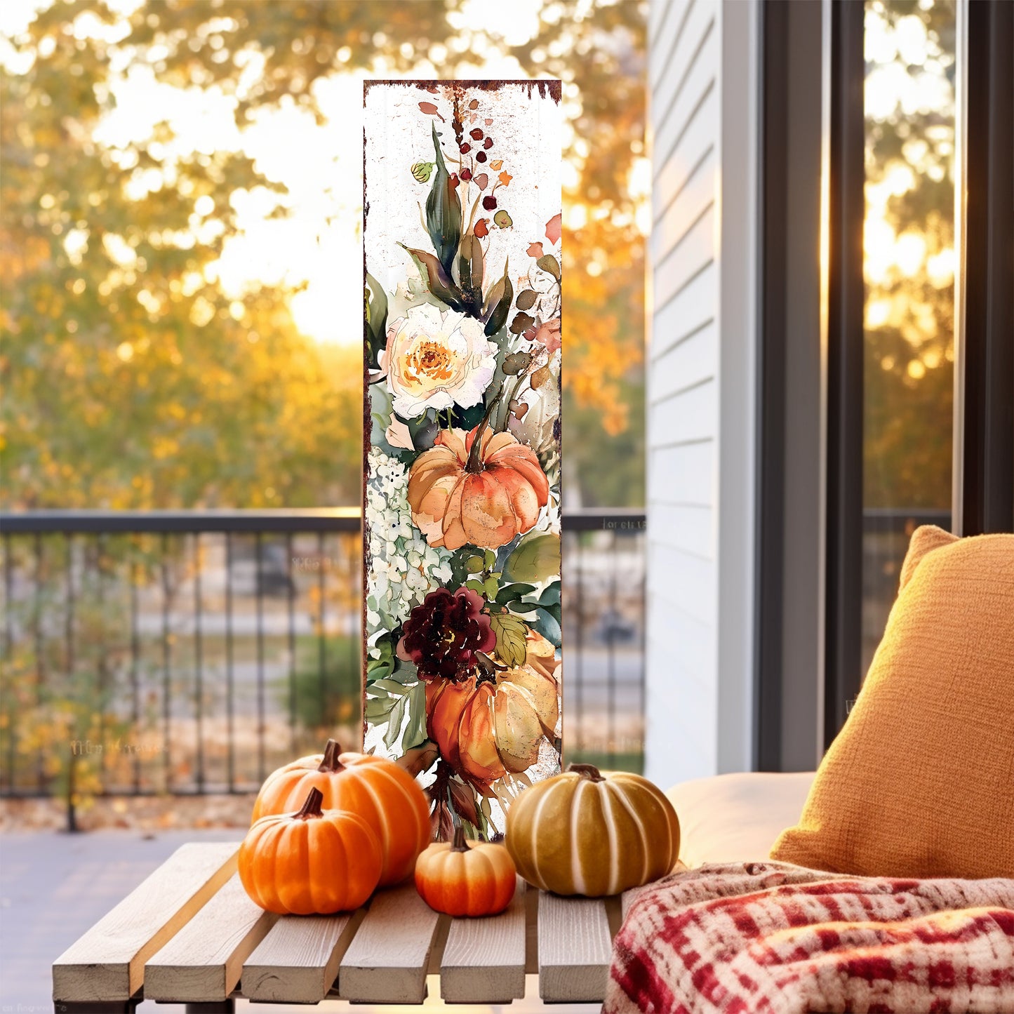 Fall Pumpkin Porch Sign - Front Porch Fall Sign with Vintage Autumn Decoration, Rustic Modern Farmhouse Entryway Porch Decor