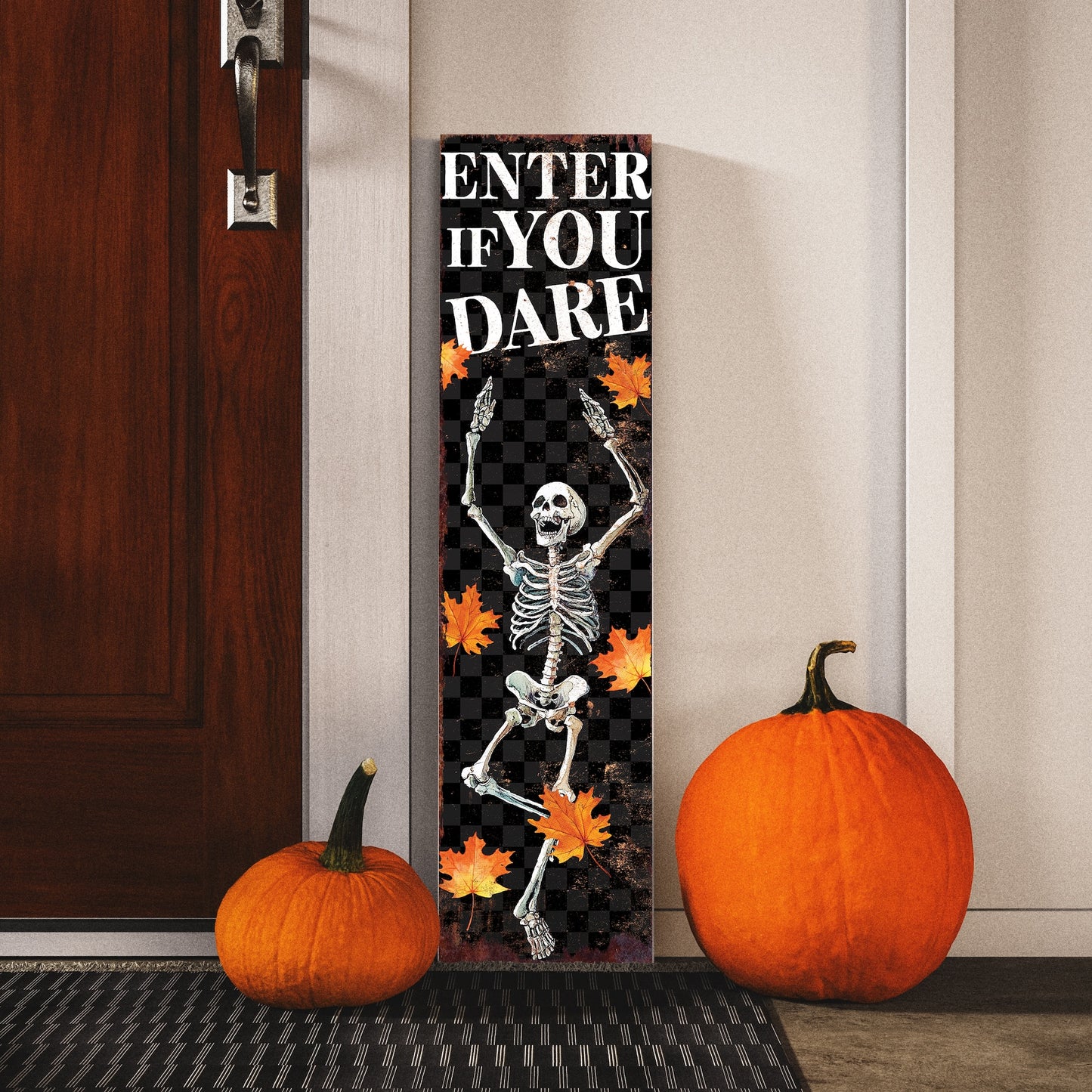 36in Dancing Skeleton Halloween Porch Sign - Front Porch Halloween Welcome Sign, Rustic Modern Farmhouse Entryway Board