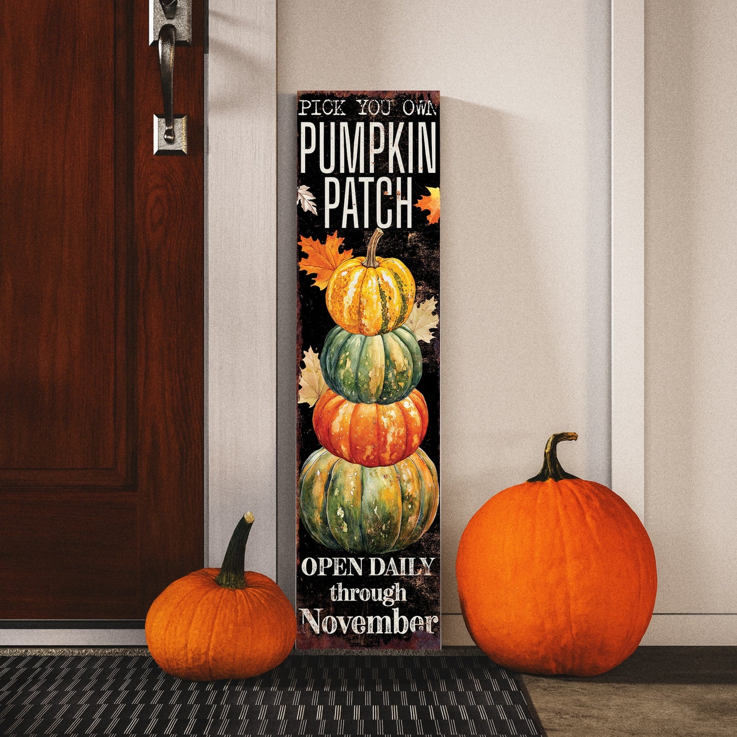 36in Fall Pumpkin Welcome Porch Sign - Front Porch Fall Decor Sign, Rustic Modern Farmhouse Entryway Fall Decor for Front Door