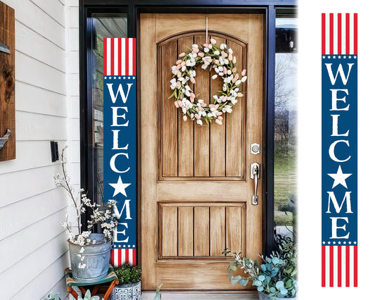 72in 4th of July Welcome Porch Sign | Patriotic Wooden Porch Decor | Farmhouse Decor for Porch | Independence Day Outdoor Decor