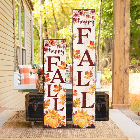 Fall Porch Sign - Front Porch Fall Welcome Sign with Vintage Autumn Decoration | Fall Entryway Porch Decor | Wood, UV Print | 36x9.25in & 48x9.25in