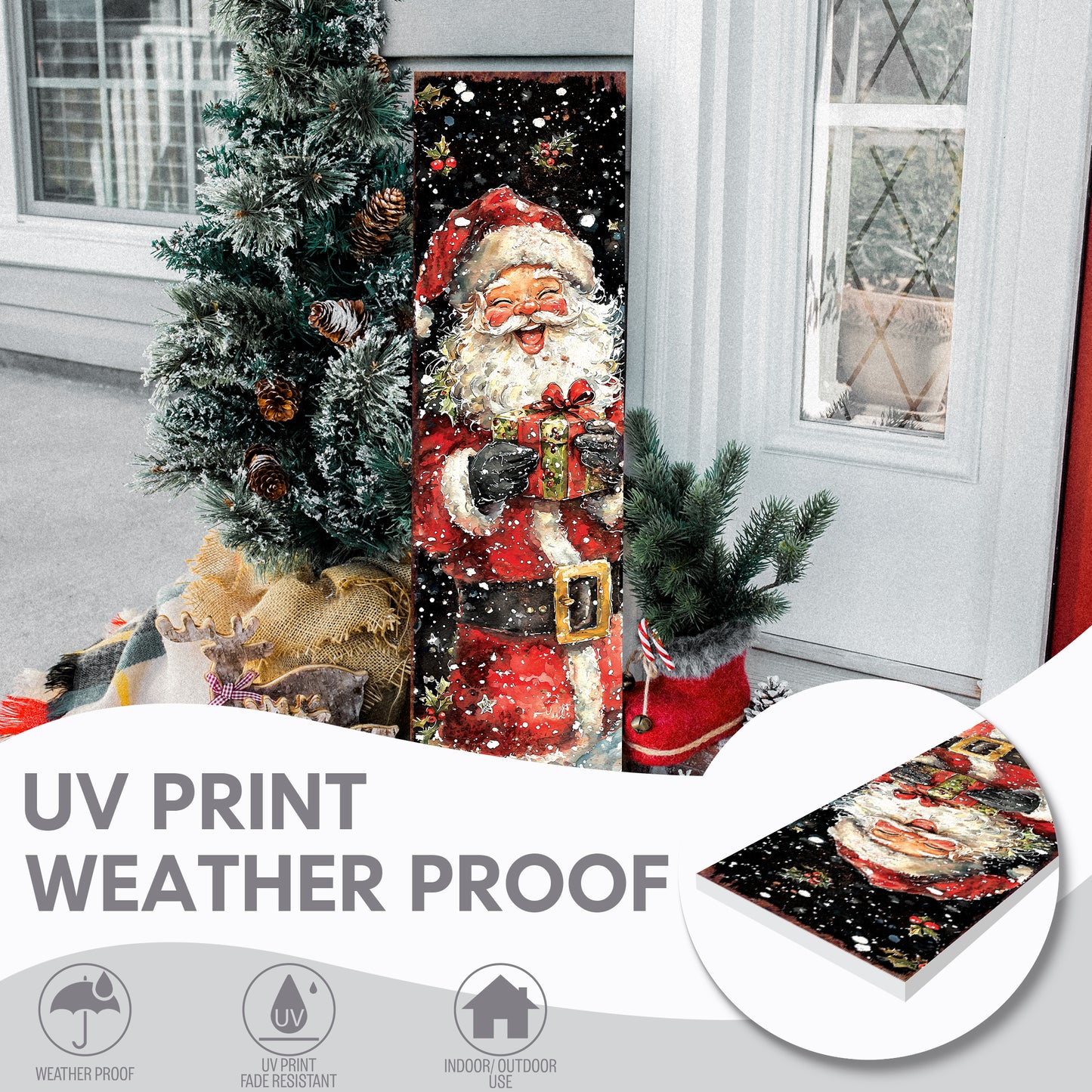 Santa Christmas Porch Sign – Holiday Entryway Welcome Decor for Outdoor Use