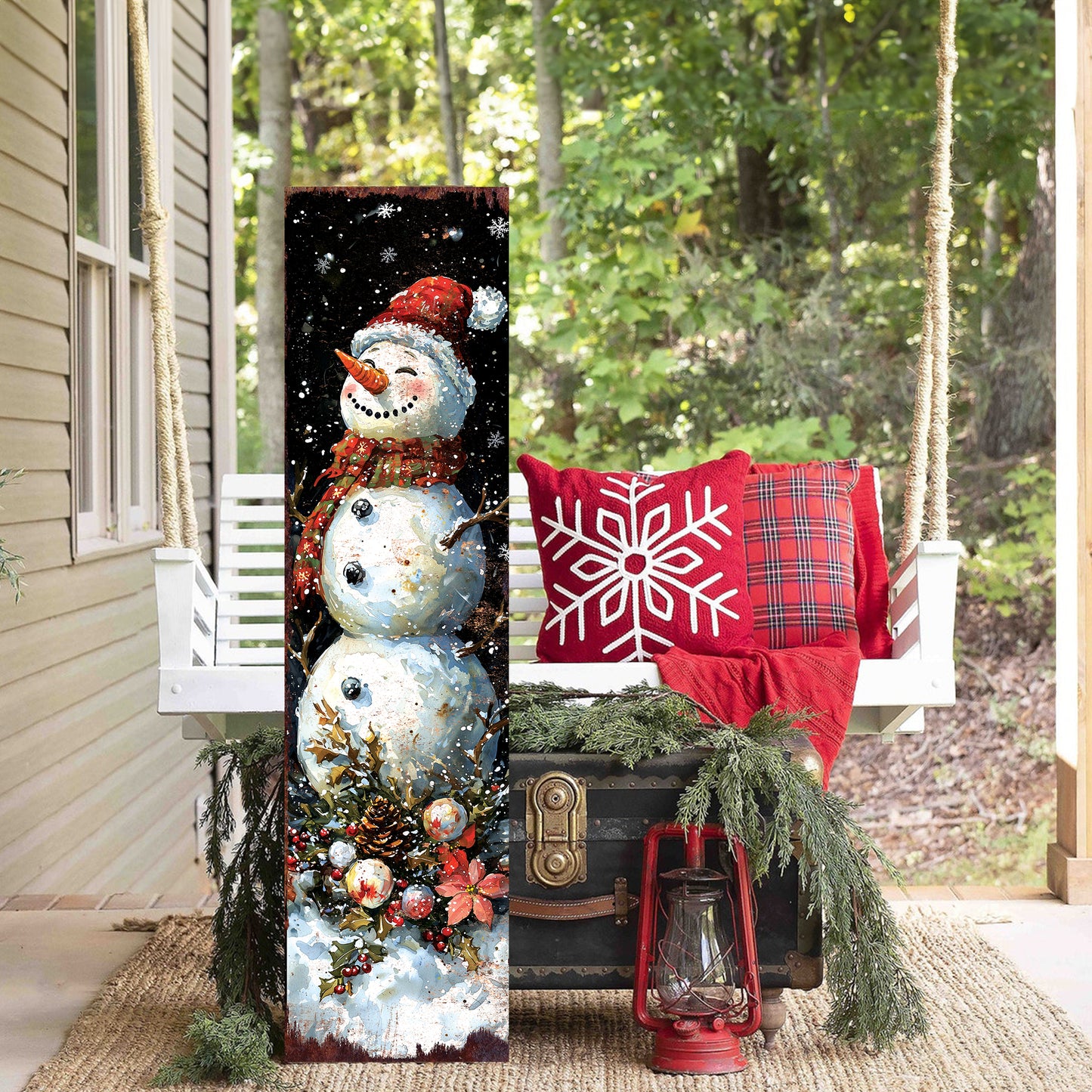 Rustic Snowman Let It Snow Christmas Porch Sign | Outdoor Winter Decor