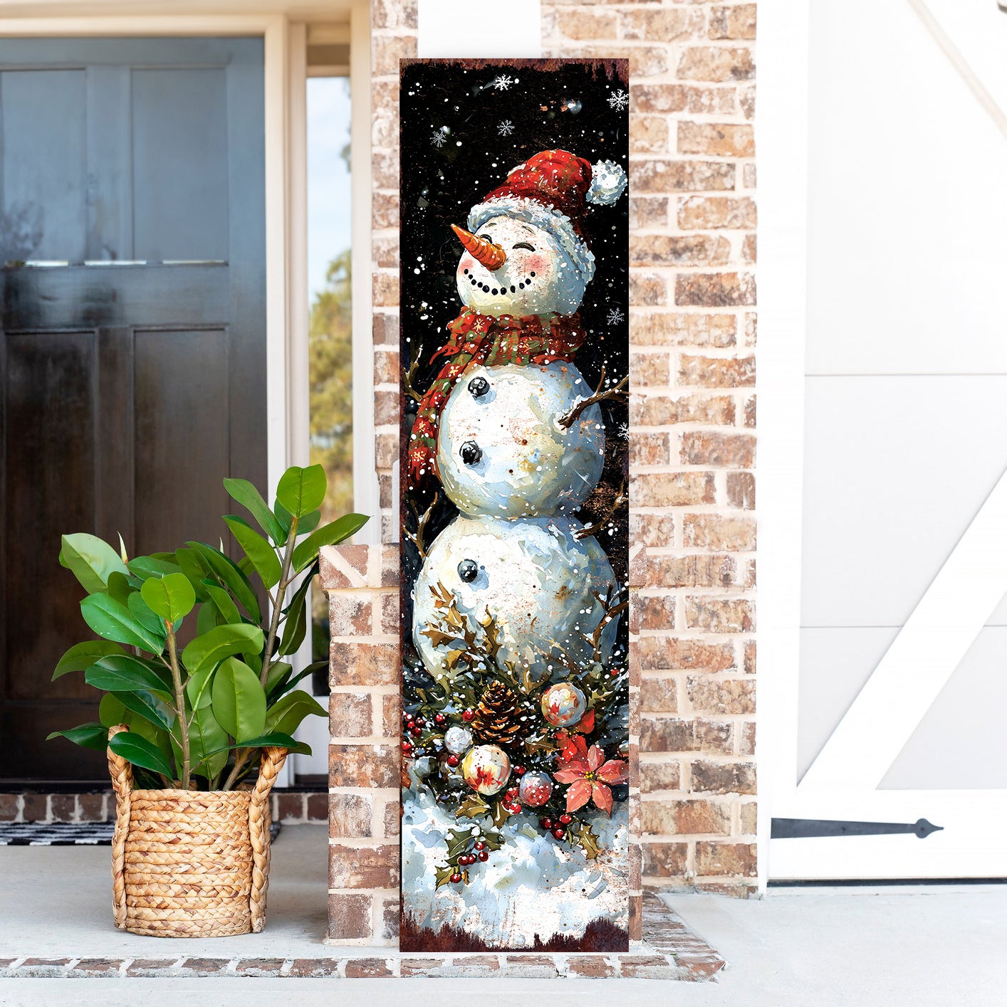 Rustic Snowman Let It Snow Christmas Porch Sign | Outdoor Winter Decor