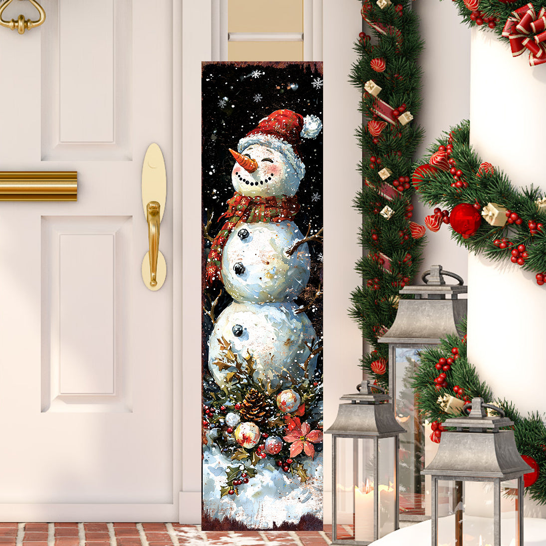 Rustic Snowman Let It Snow Christmas Porch Sign | Outdoor Winter Decor