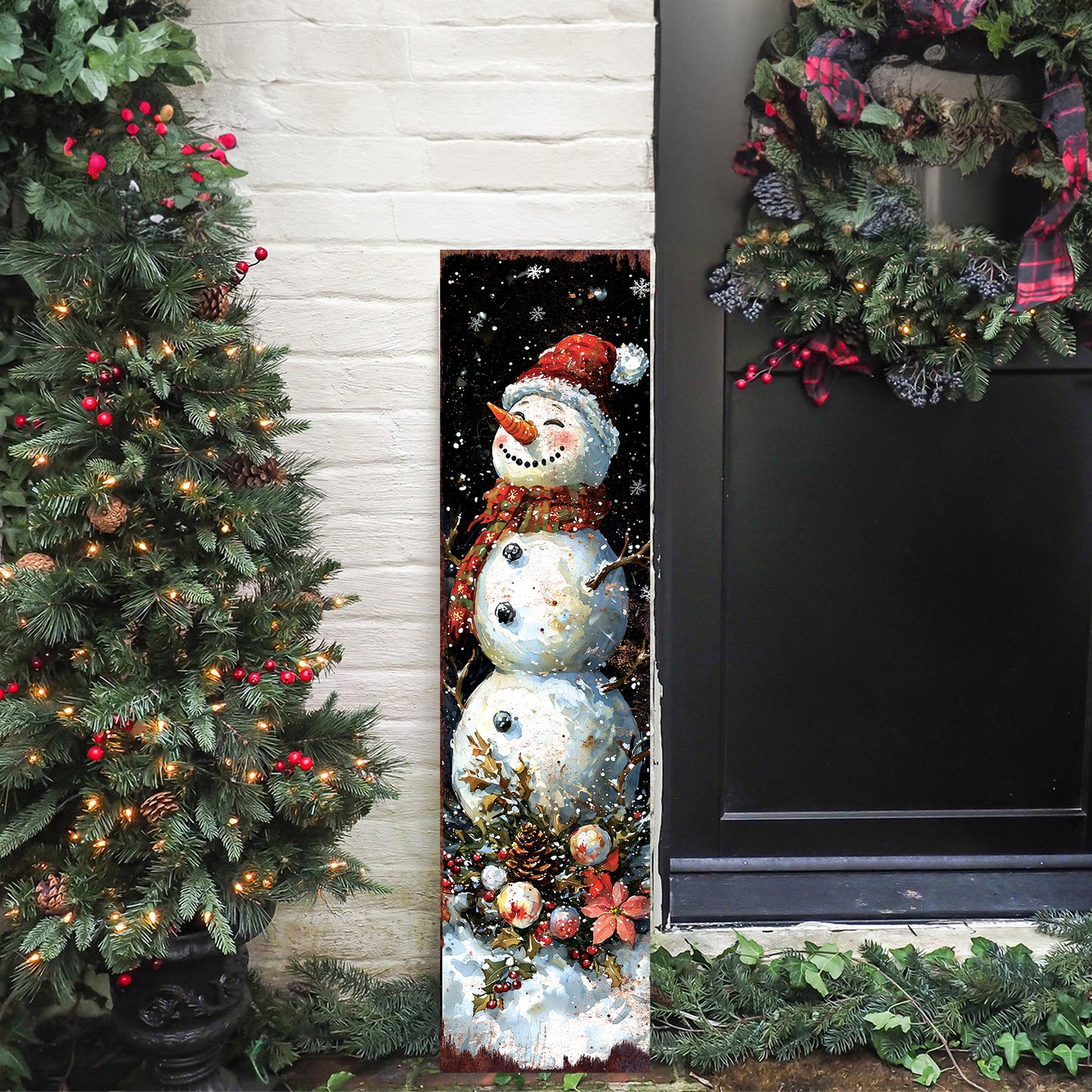 Rustic Snowman Let It Snow Christmas Porch Sign | Outdoor Winter Decor