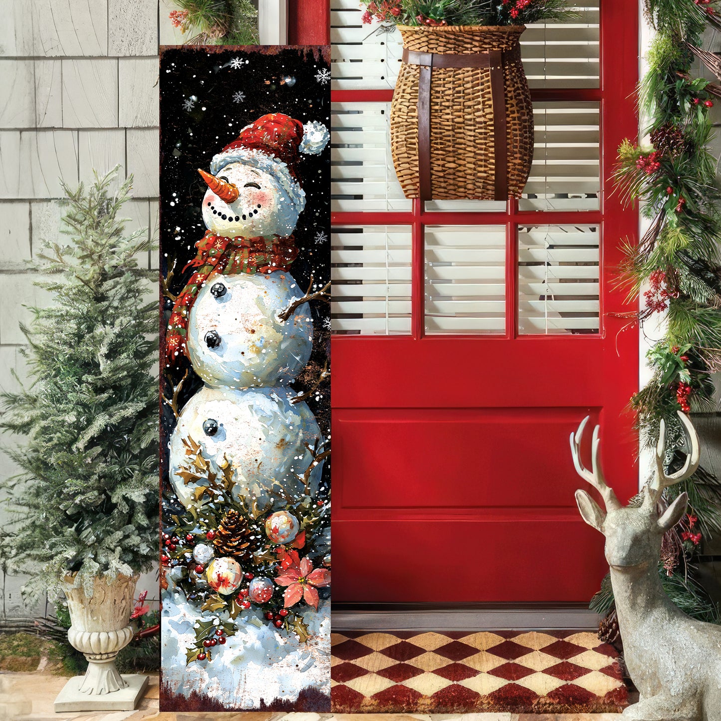 Rustic Snowman Let It Snow Christmas Porch Sign | Outdoor Winter Decor