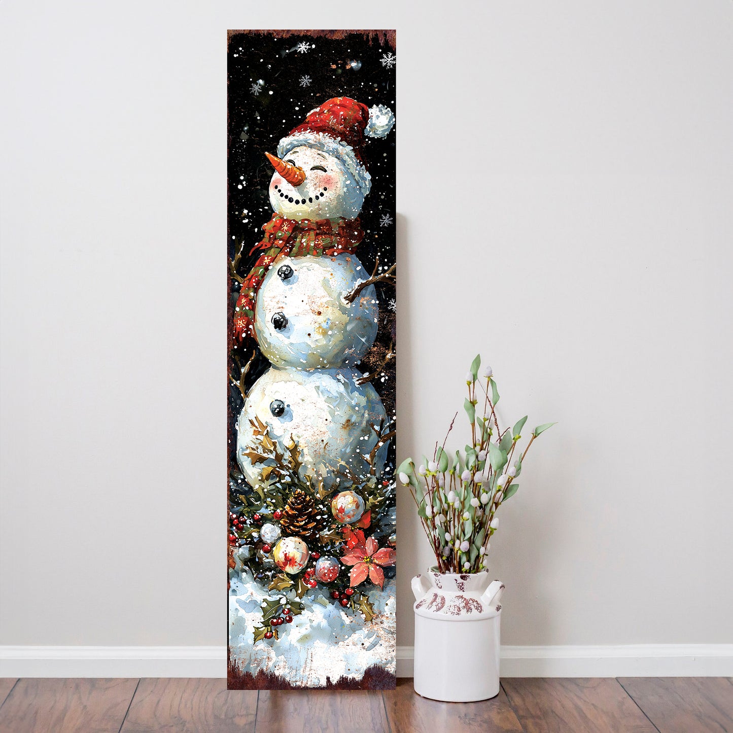 Rustic Snowman Let It Snow Christmas Porch Sign | Outdoor Winter Decor
