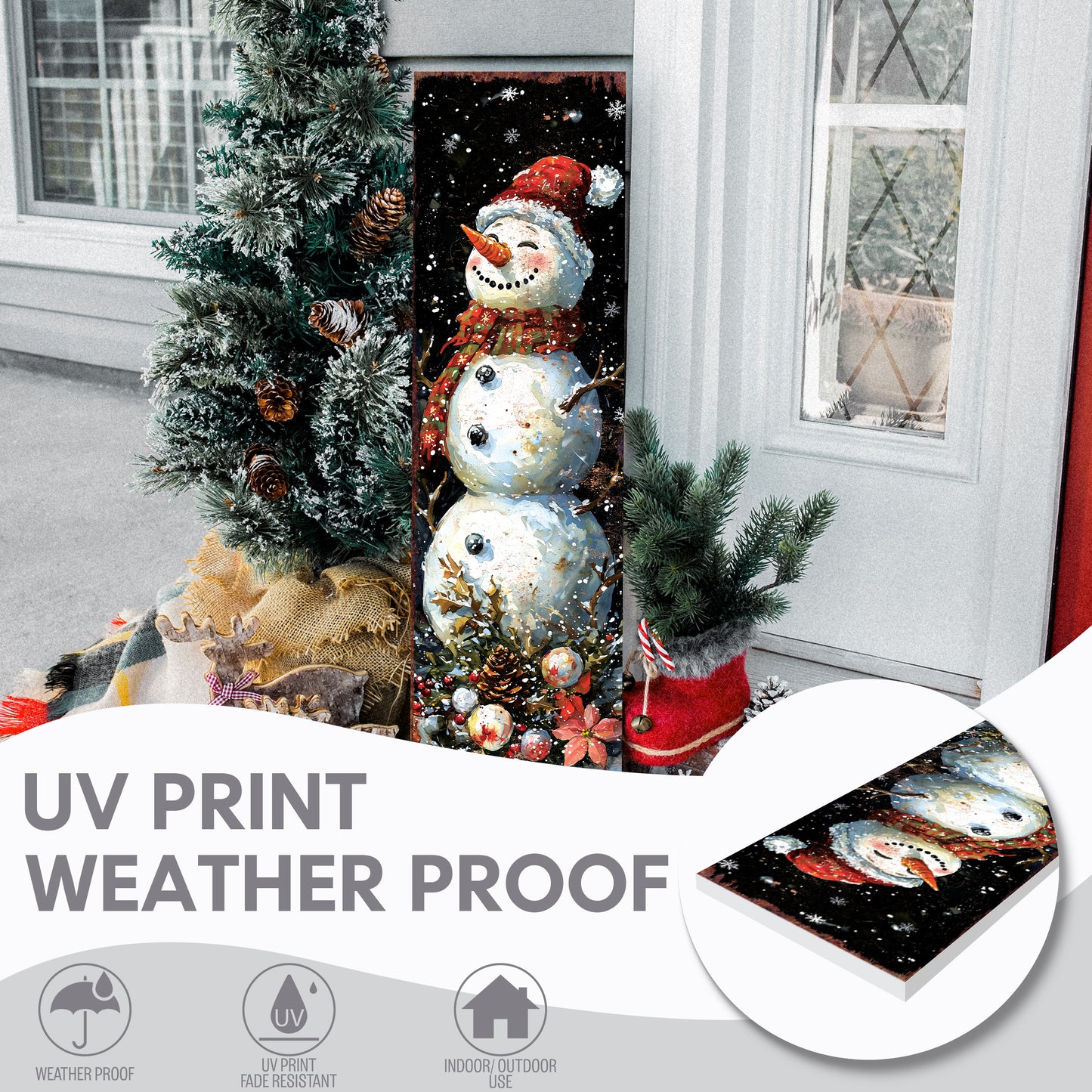 Rustic Snowman Let It Snow Christmas Porch Sign | Outdoor Winter Decor