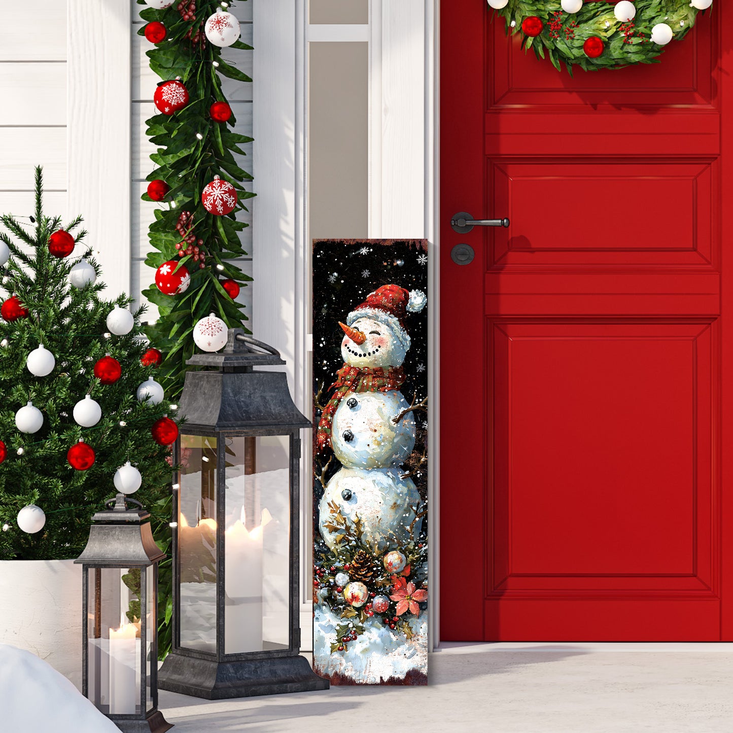 Rustic Snowman Let It Snow Christmas Porch Sign | Outdoor Winter Decor