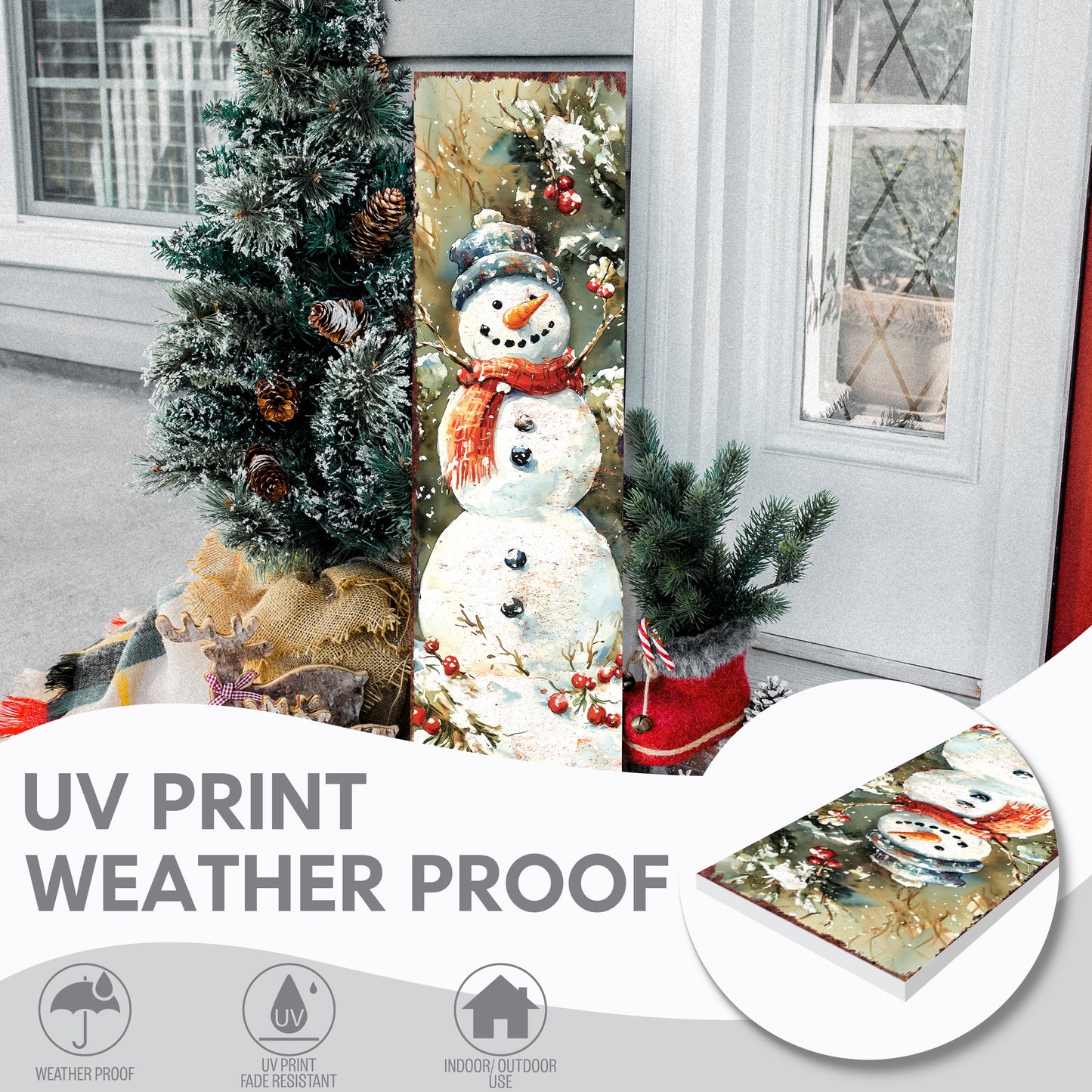 Merry Christmas Snowman Porch Sign | Whimsical Outdoor Welcome Decor