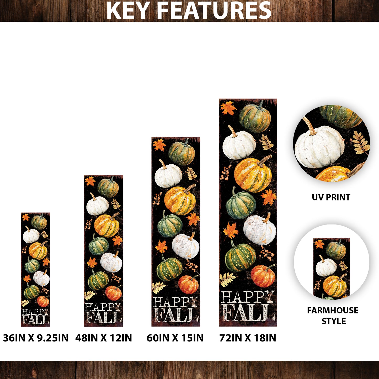Happy Fall Porch Sign with Pumpkins Pattern | Front Porch Fall Plaque | Autumn Decoration | Entryway Harvest Decor