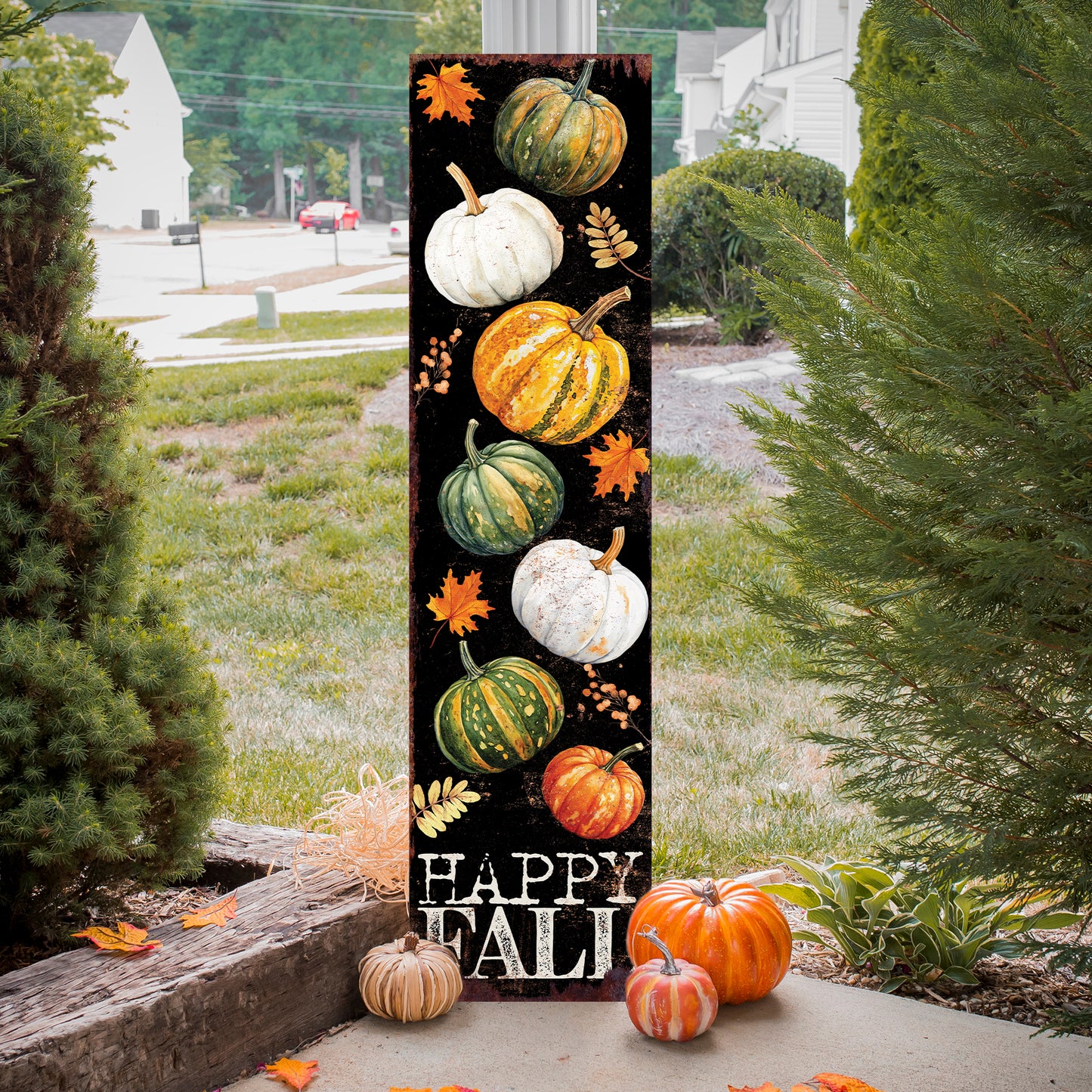Happy Fall Porch Sign with Pumpkins Pattern | Front Porch Fall Plaque | Autumn Decoration | Entryway Harvest Decor