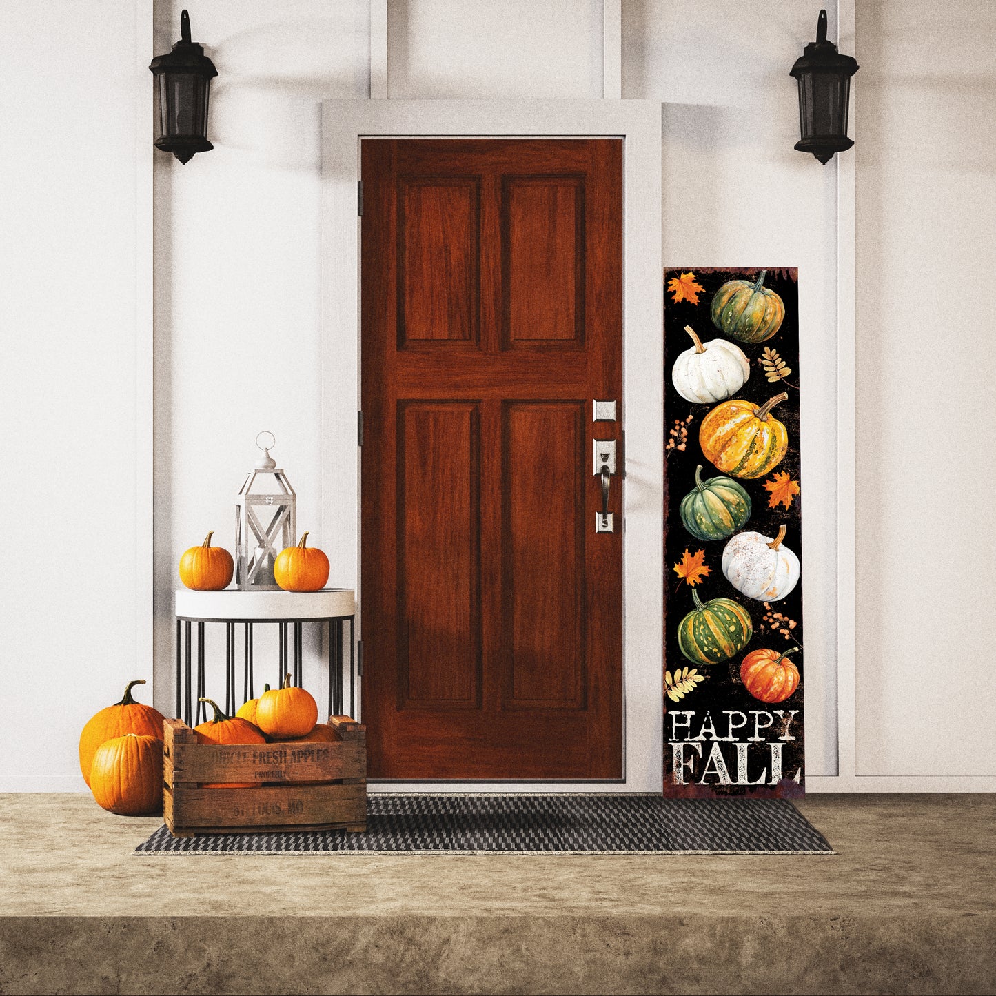 Happy Fall Porch Sign with Pumpkins Pattern | Front Porch Fall Plaque | Autumn Decoration | Entryway Harvest Decor