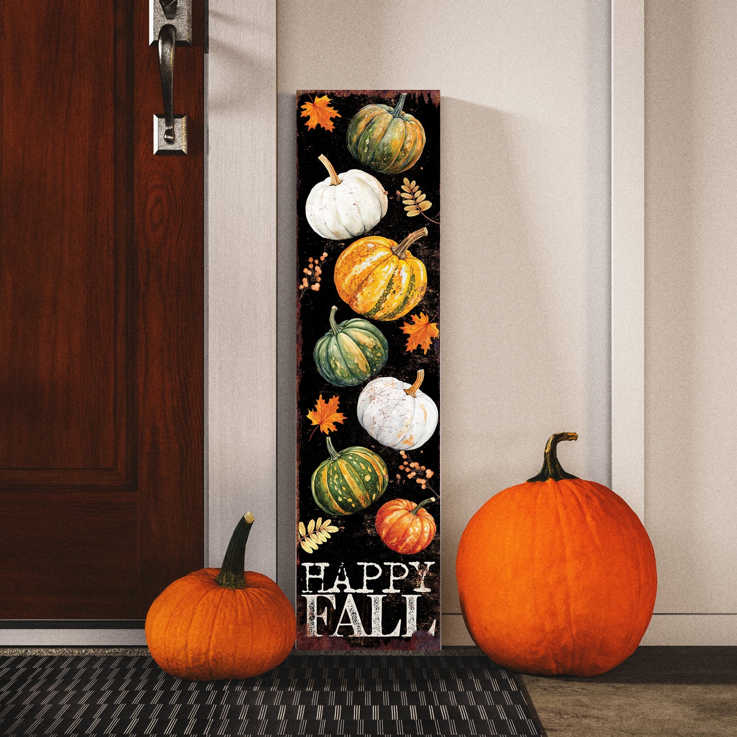 Happy Fall Porch Sign with Pumpkins Pattern | Front Porch Fall Plaque | Autumn Decoration | Entryway Harvest Decor