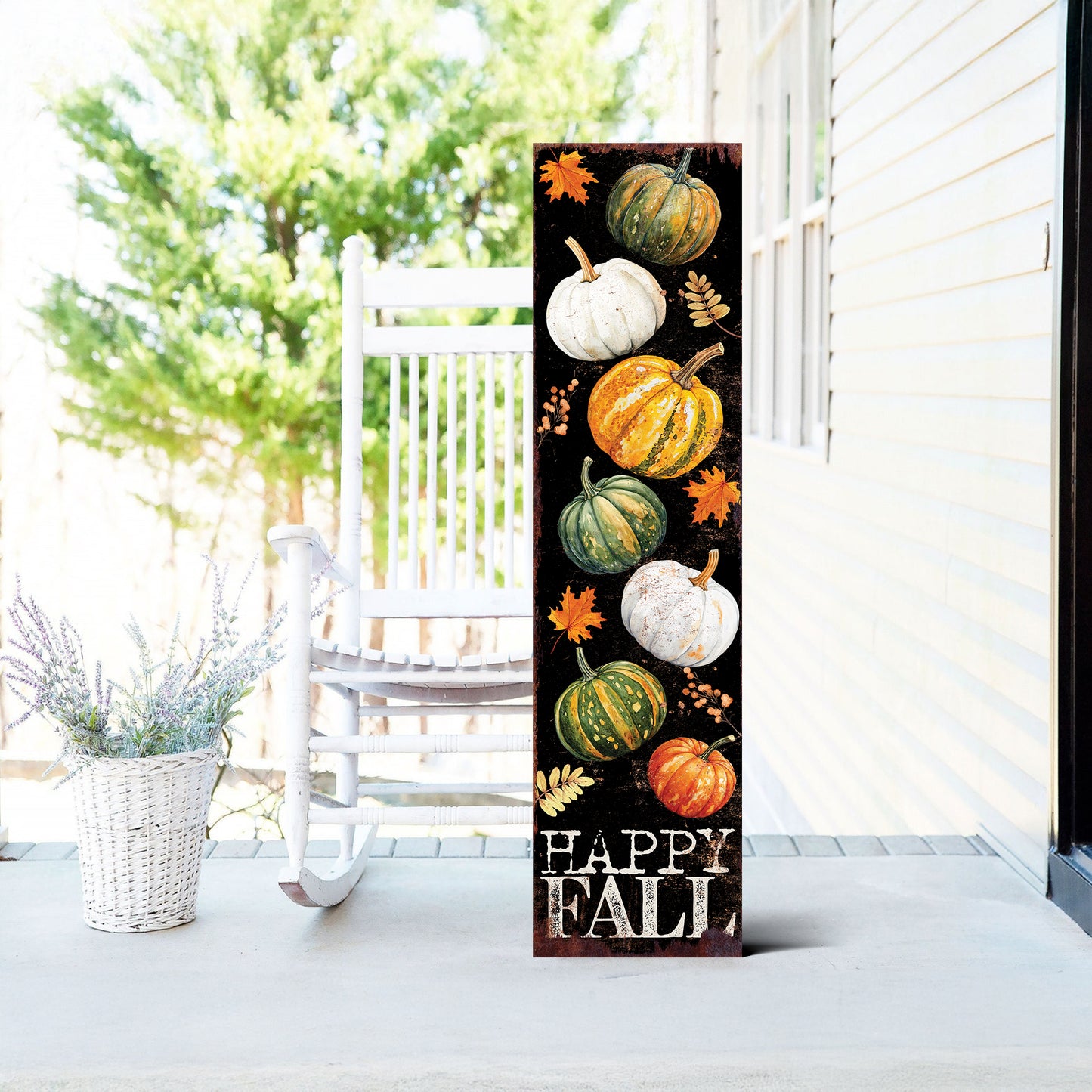 Happy Fall Porch Sign with Pumpkins Pattern | Front Porch Fall Plaque | Autumn Decoration | Entryway Harvest Decor
