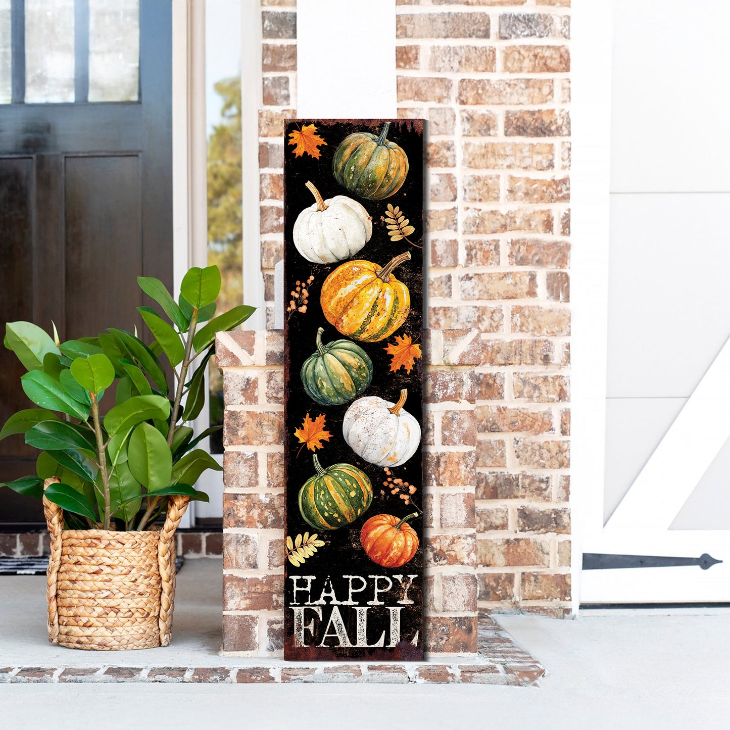 Happy Fall Porch Sign with Pumpkins Pattern | Front Porch Fall Plaque | Autumn Decoration | Entryway Harvest Decor