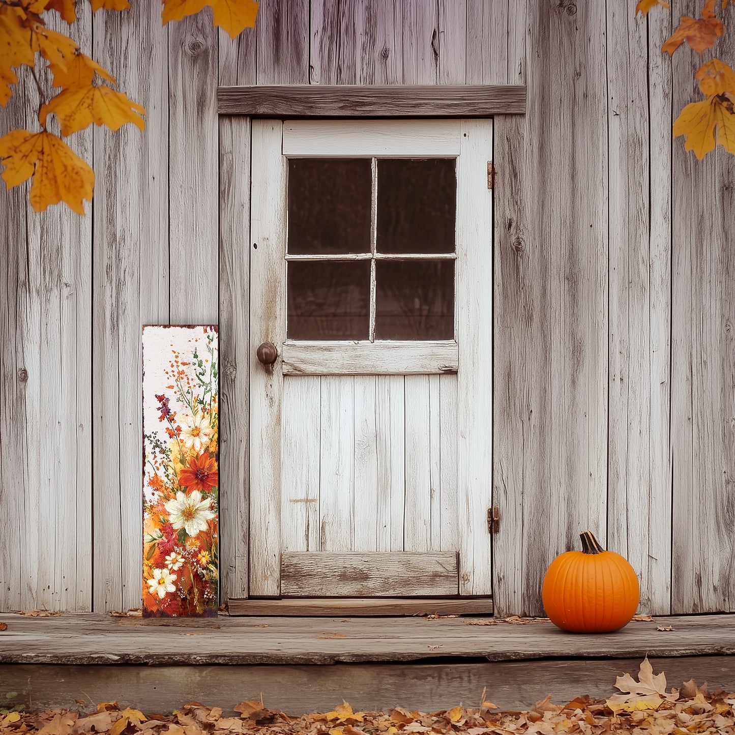 Fall Wildflower Porch Sign - Fall Front Porch Plaque with Harvest Decoration | Entryway Autumn Decor | Wood, UV Print