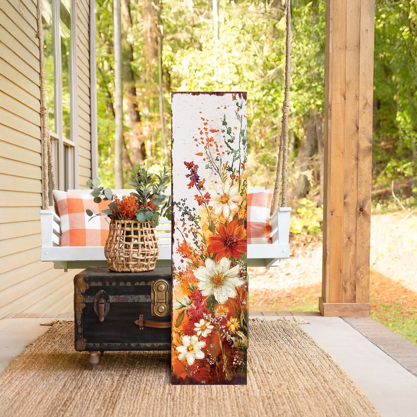 Fall Wildflower Porch Sign - Fall Front Porch Plaque with Harvest Decoration | Entryway Autumn Decor | Wood, UV Print