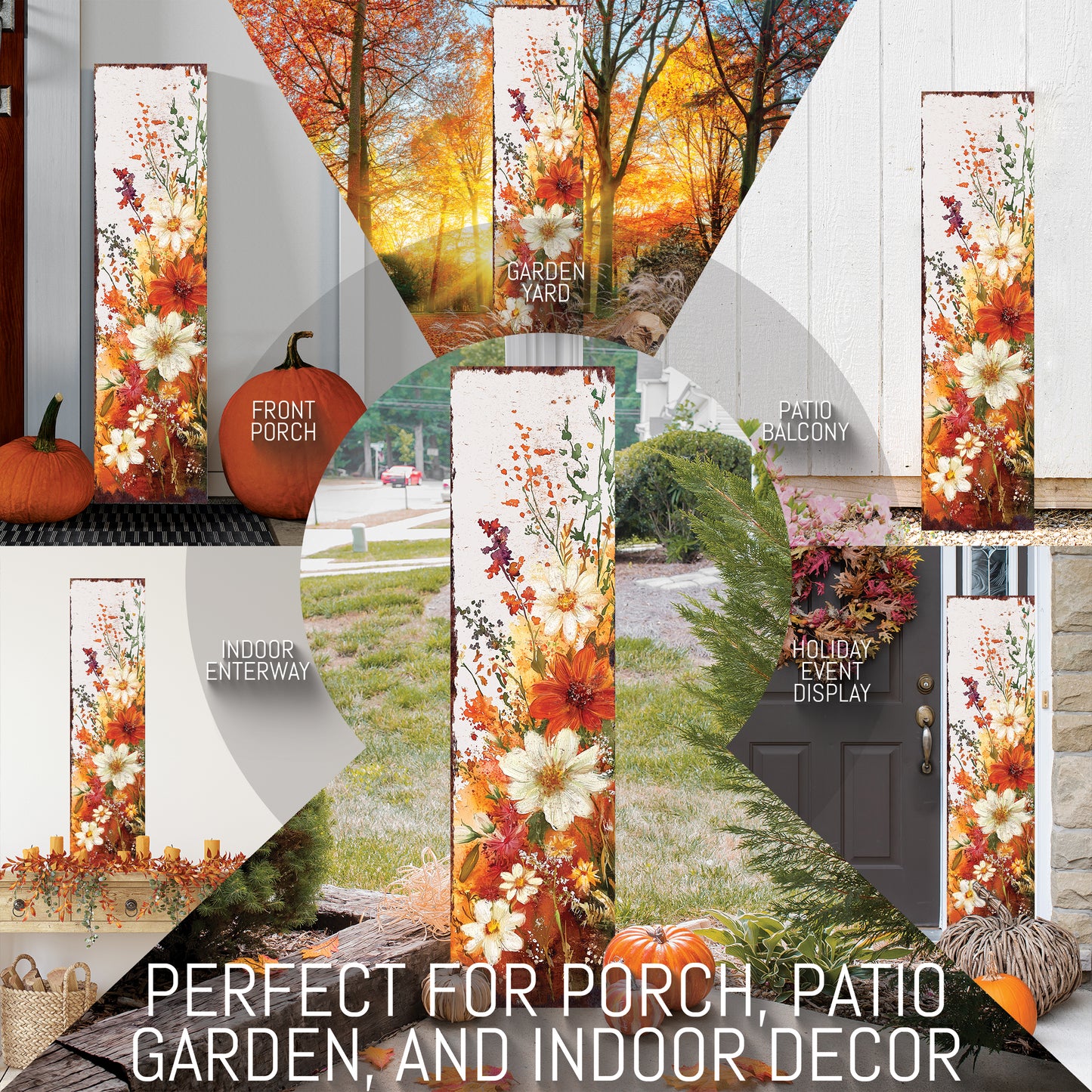 Fall Wildflower Porch Sign - Fall Front Porch Plaque with Harvest Decoration | Entryway Autumn Decor | Wood, UV Print