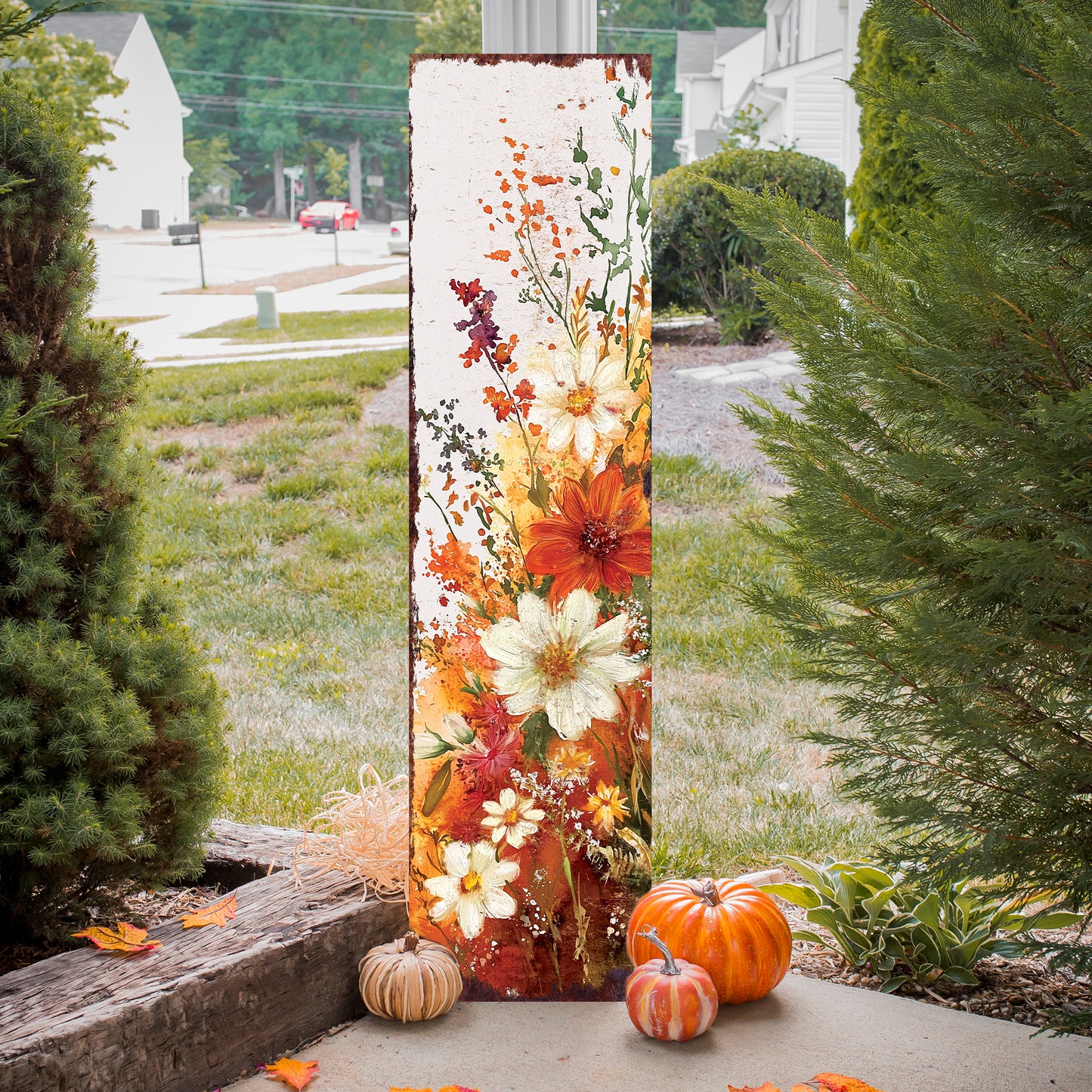 Fall Wildflower Porch Sign - Fall Front Porch Plaque with Harvest Decoration | Entryway Autumn Decor | Wood, UV Print