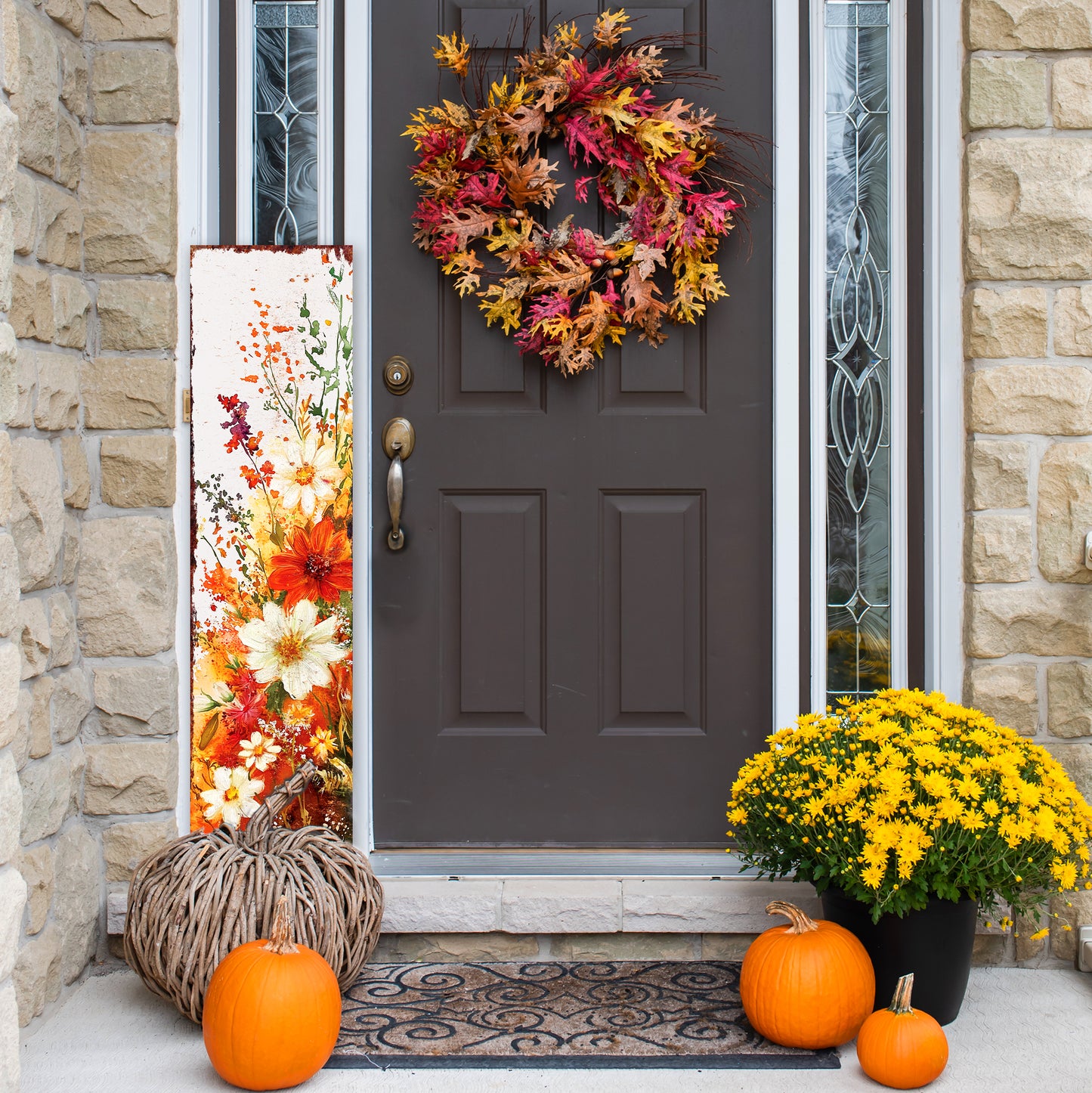 Fall Wildflower Porch Sign - Fall Front Porch Plaque with Harvest Decoration | Entryway Autumn Decor | Wood, UV Print
