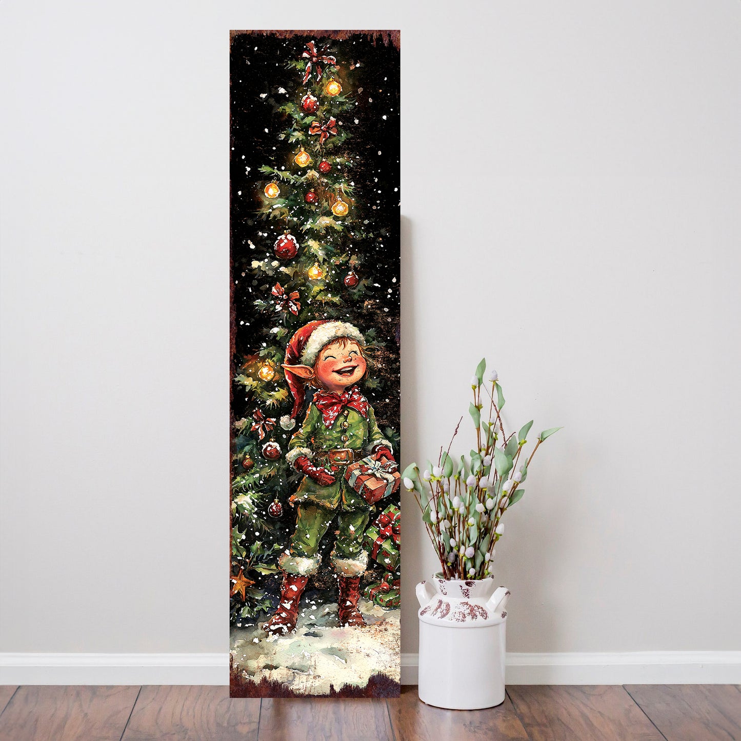 Merry Christmas Elf Porch Sign | Outdoor Holiday Welcome Decor