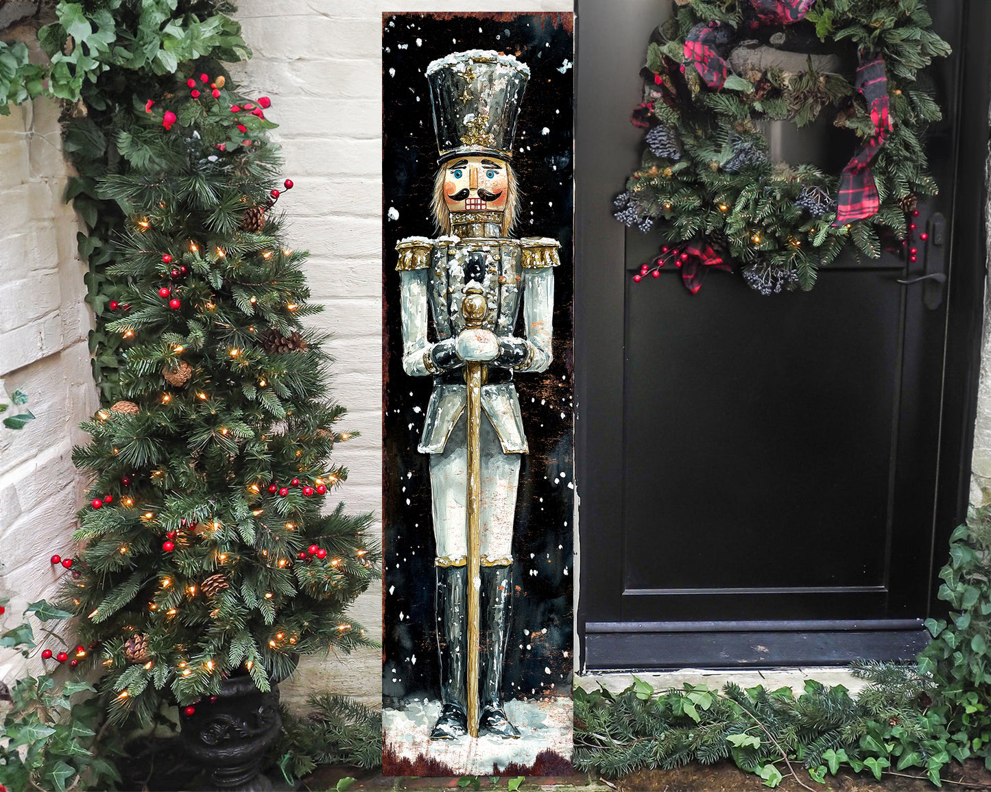 48-inch Christmas Silver Nutcracker Porch Sign - Holiday Front Porch Plaque | Christmas Decoration | Christmas Entryway Decor | 48x12in