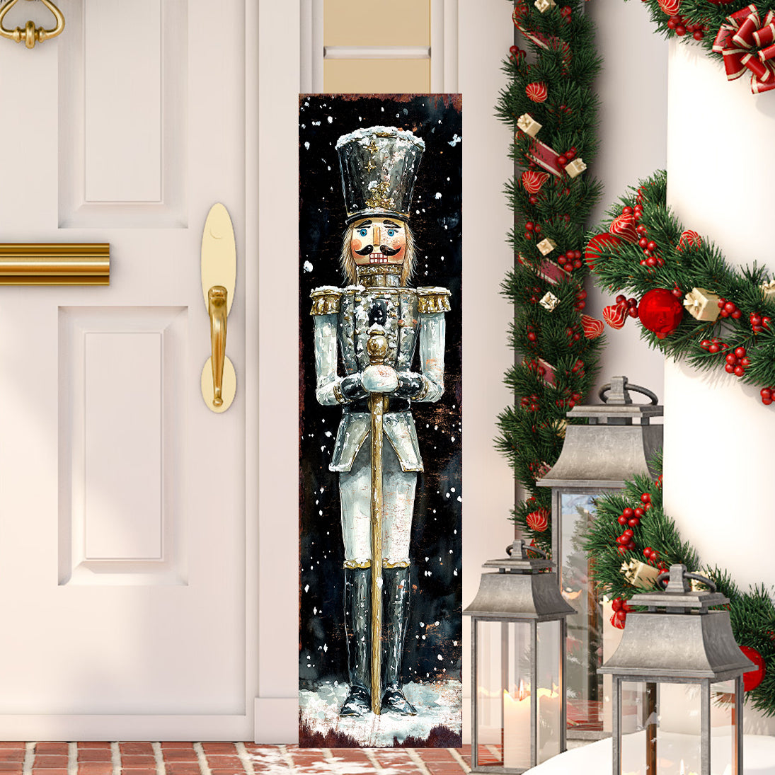 48-inch Christmas Silver Nutcracker Porch Sign - Holiday Front Porch Plaque | Christmas Decoration | Christmas Entryway Decor | 48x12in