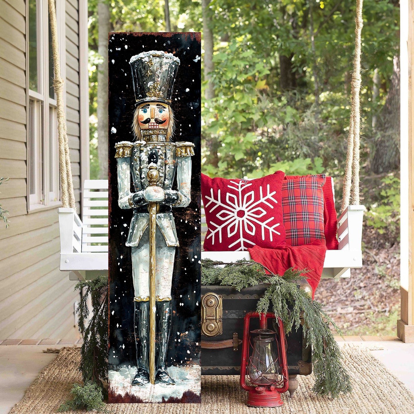 48-inch Christmas Silver Nutcracker Porch Sign - Holiday Front Porch Plaque | Christmas Decoration | Christmas Entryway Decor | 48x12in