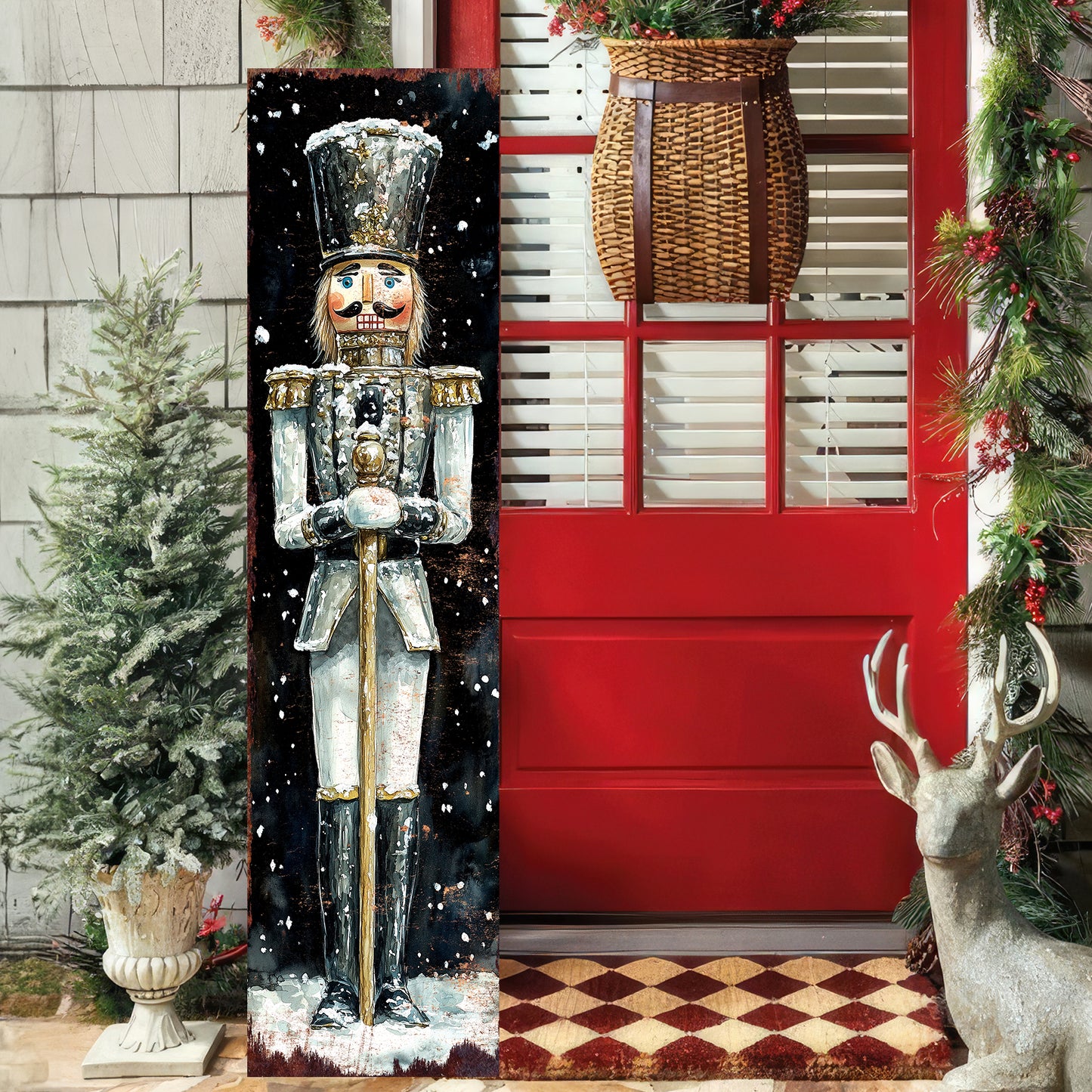 48-inch Christmas Silver Nutcracker Porch Sign - Holiday Front Porch Plaque | Christmas Decoration | Christmas Entryway Decor | 48x12in